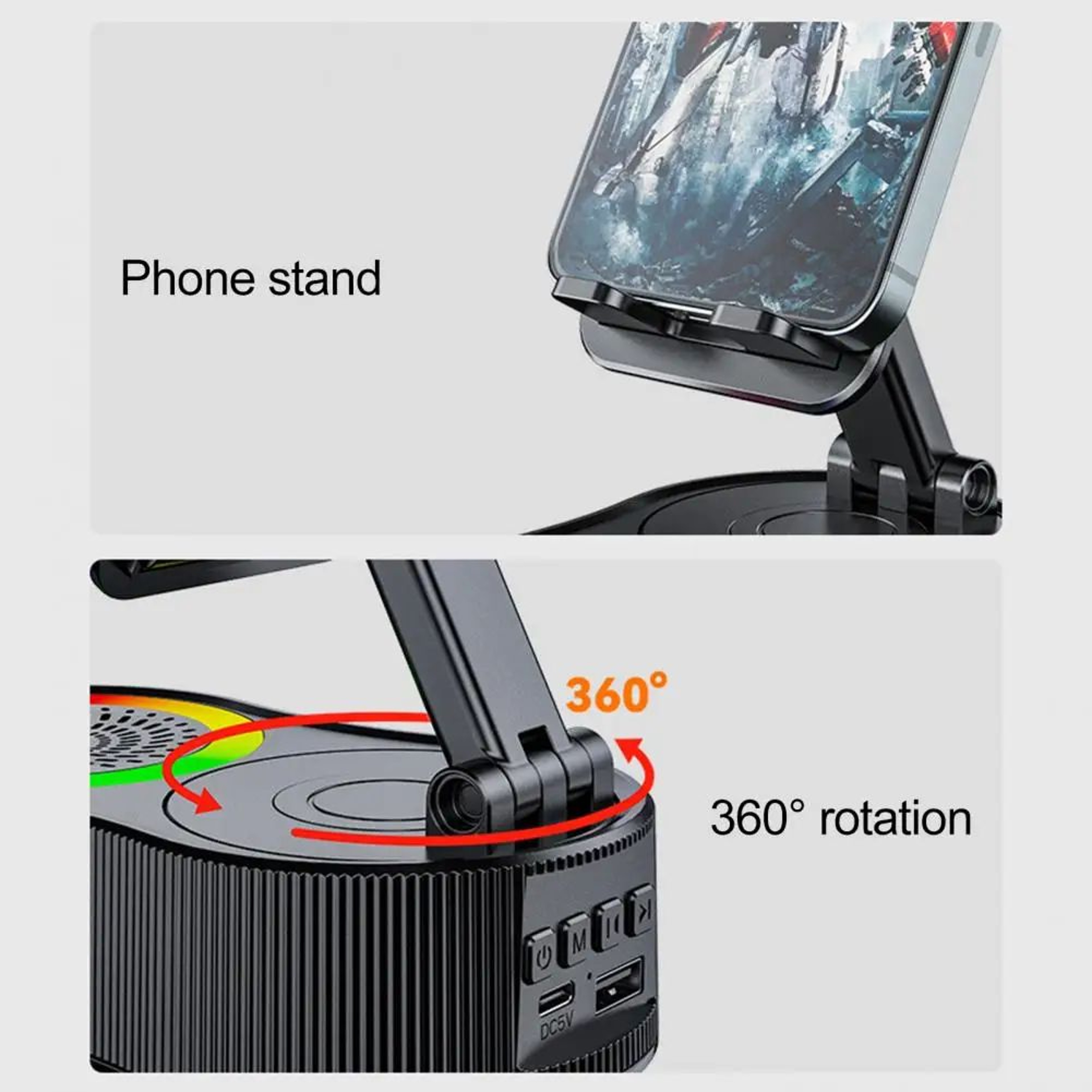 360 Rotatable Phone Stand With Bluetooth Speaker 9