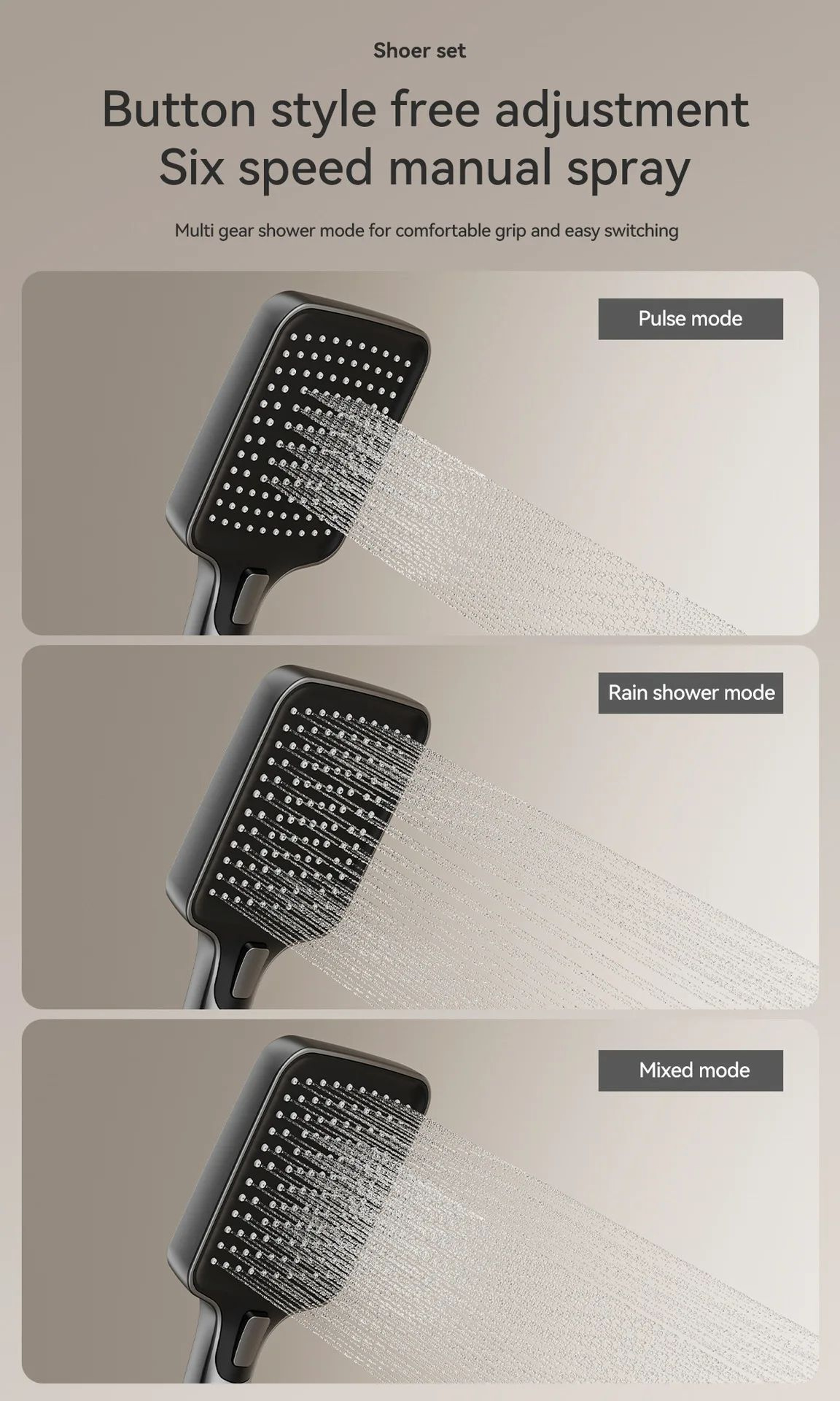 Gunmetal Gray Bathroom Shower System Set 7