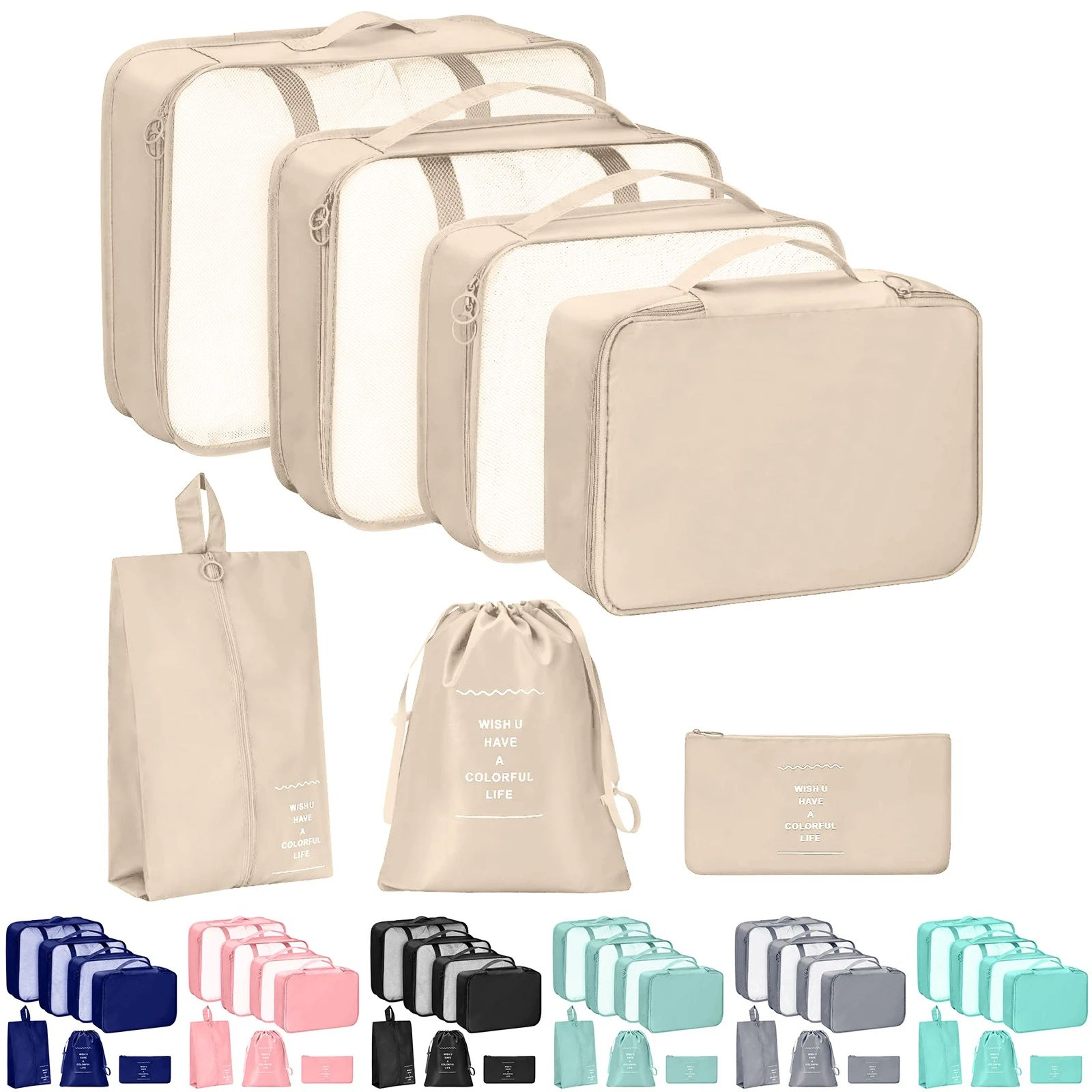 7 Piece Travel Packing Cubes Set 0