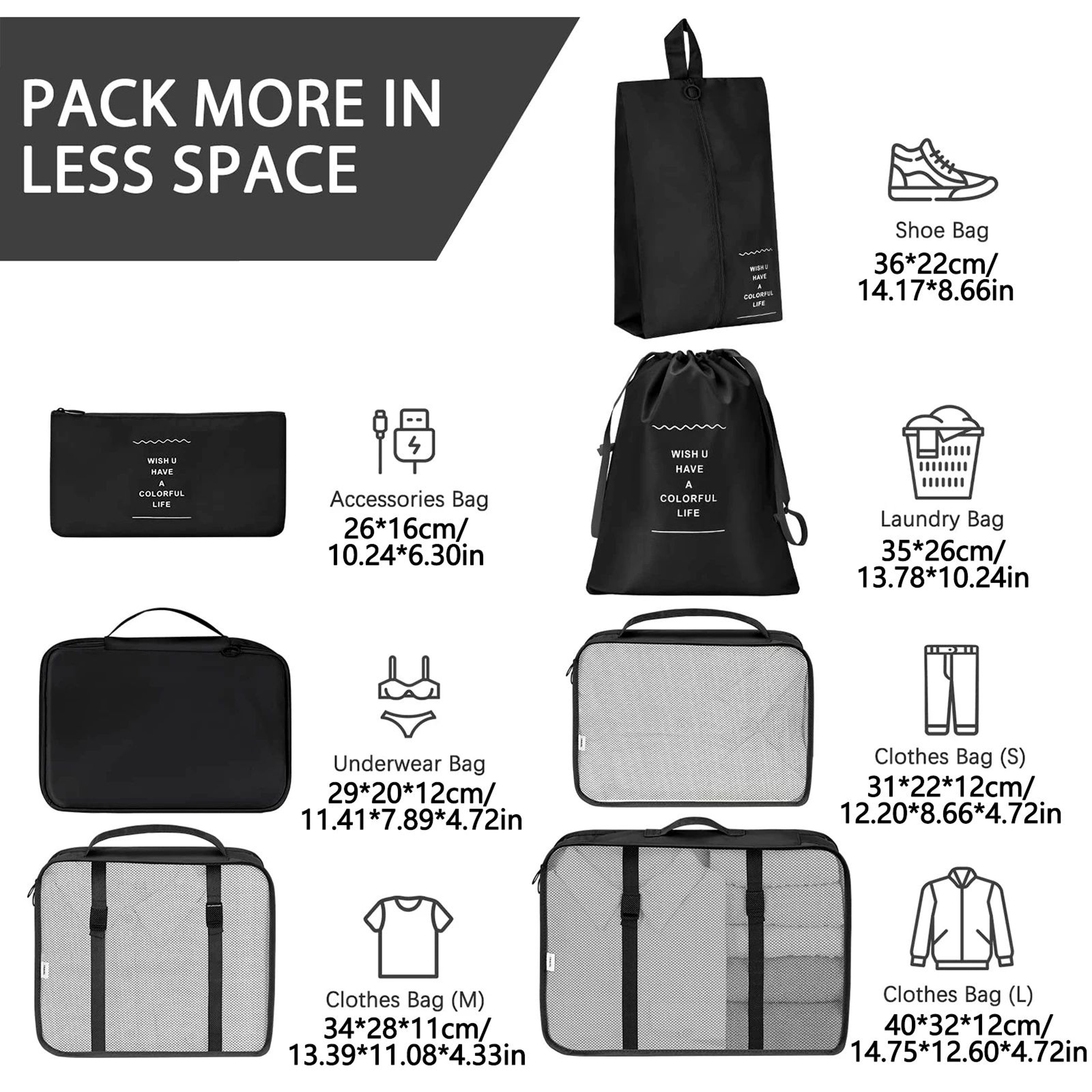 7 Piece Travel Packing Cubes Set 1