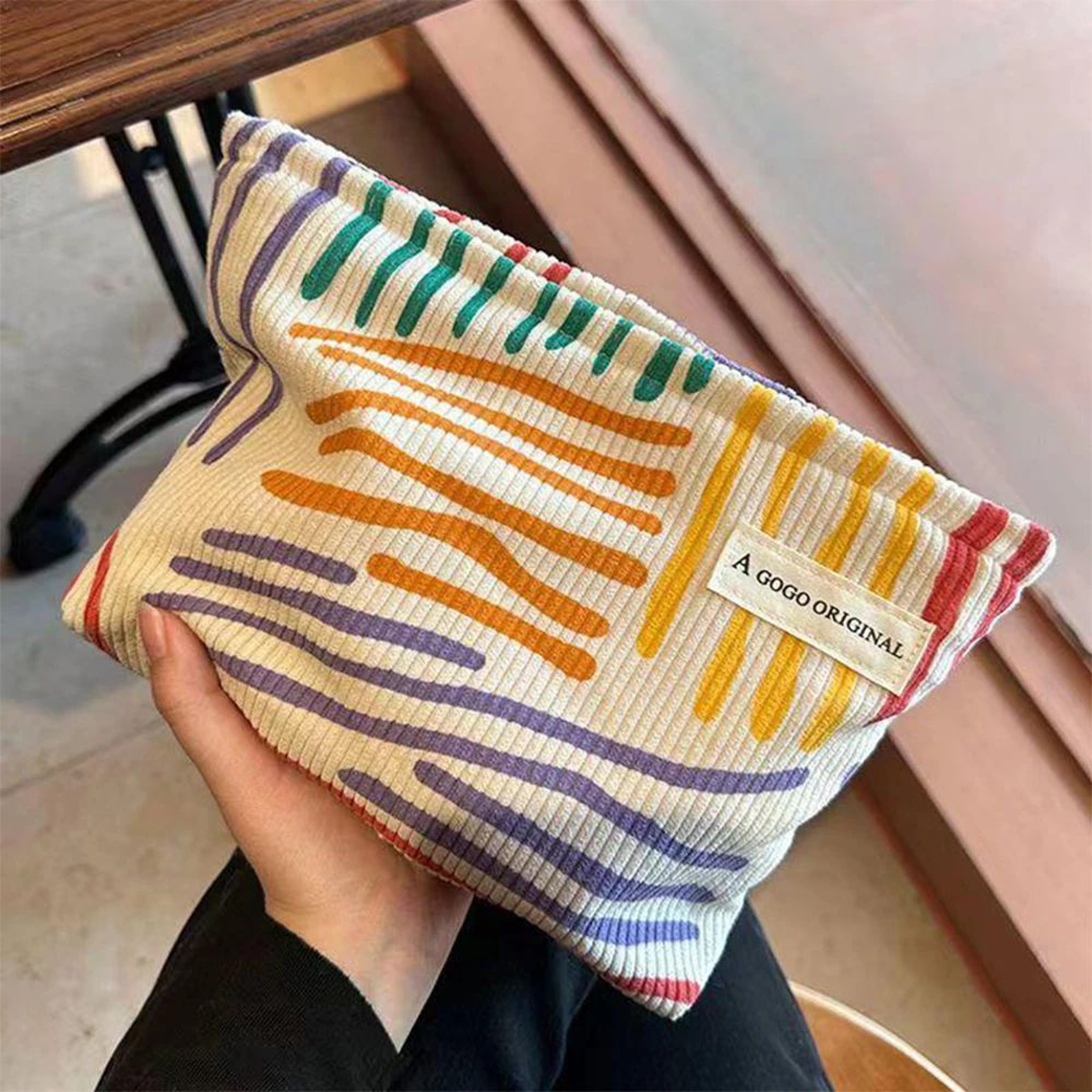 Striped Corduroy Cosmetic Bag 0
