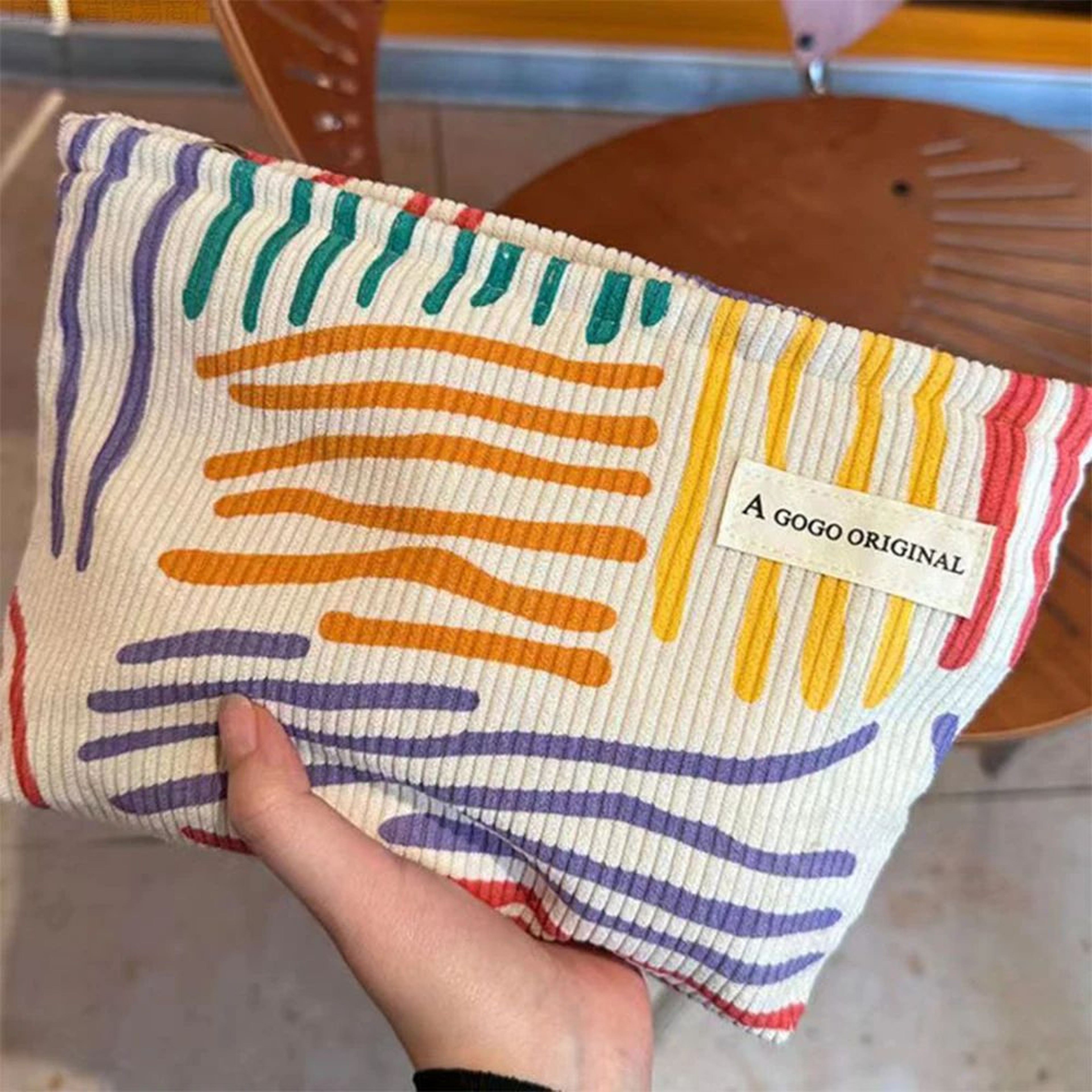 Striped Corduroy Cosmetic Bag 3