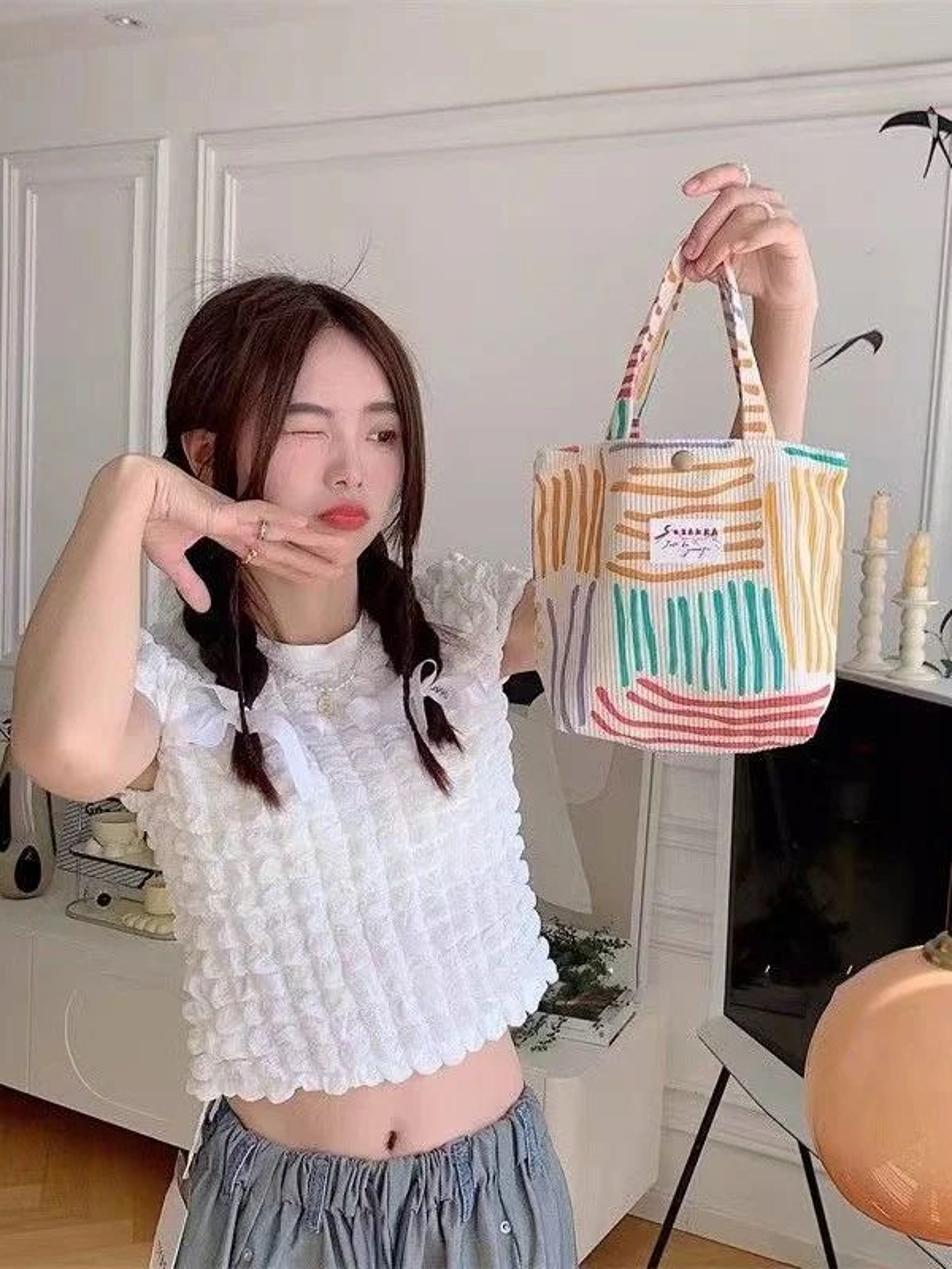 Striped Corduroy Cosmetic Bag 7