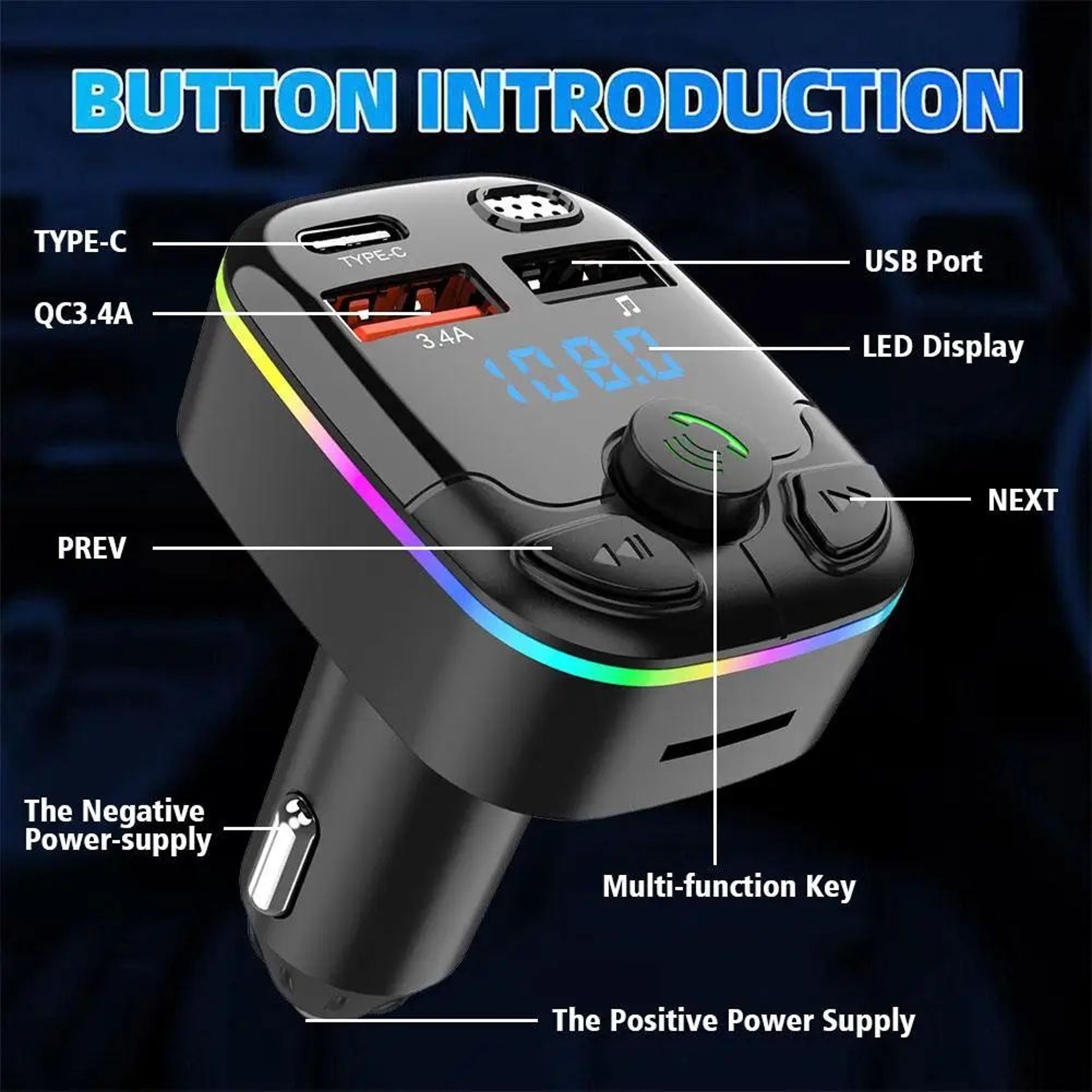 Bluetooth FM Transmitter Car Charger 3