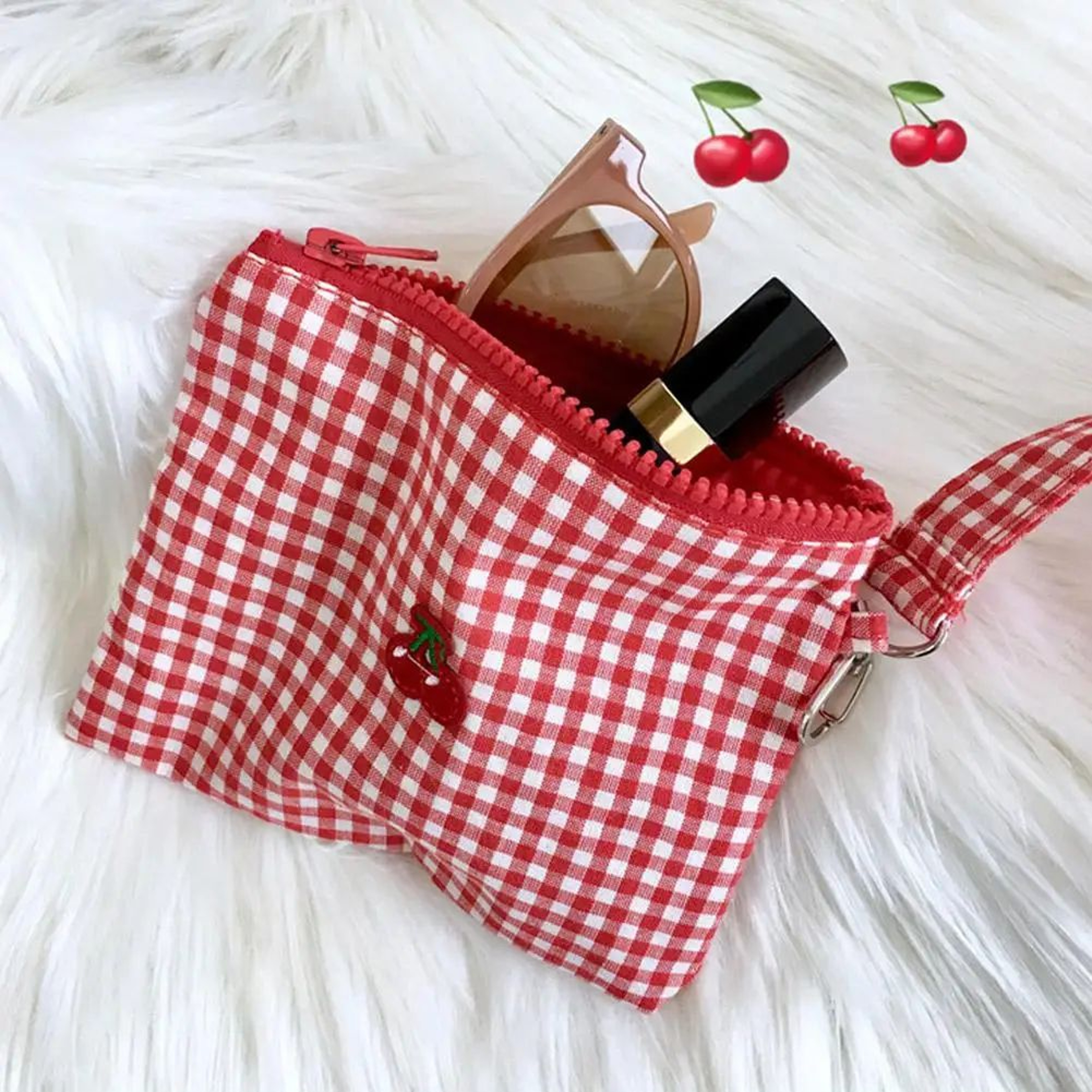 Embroidered Cherry Canvas Cosmetic Bag 9