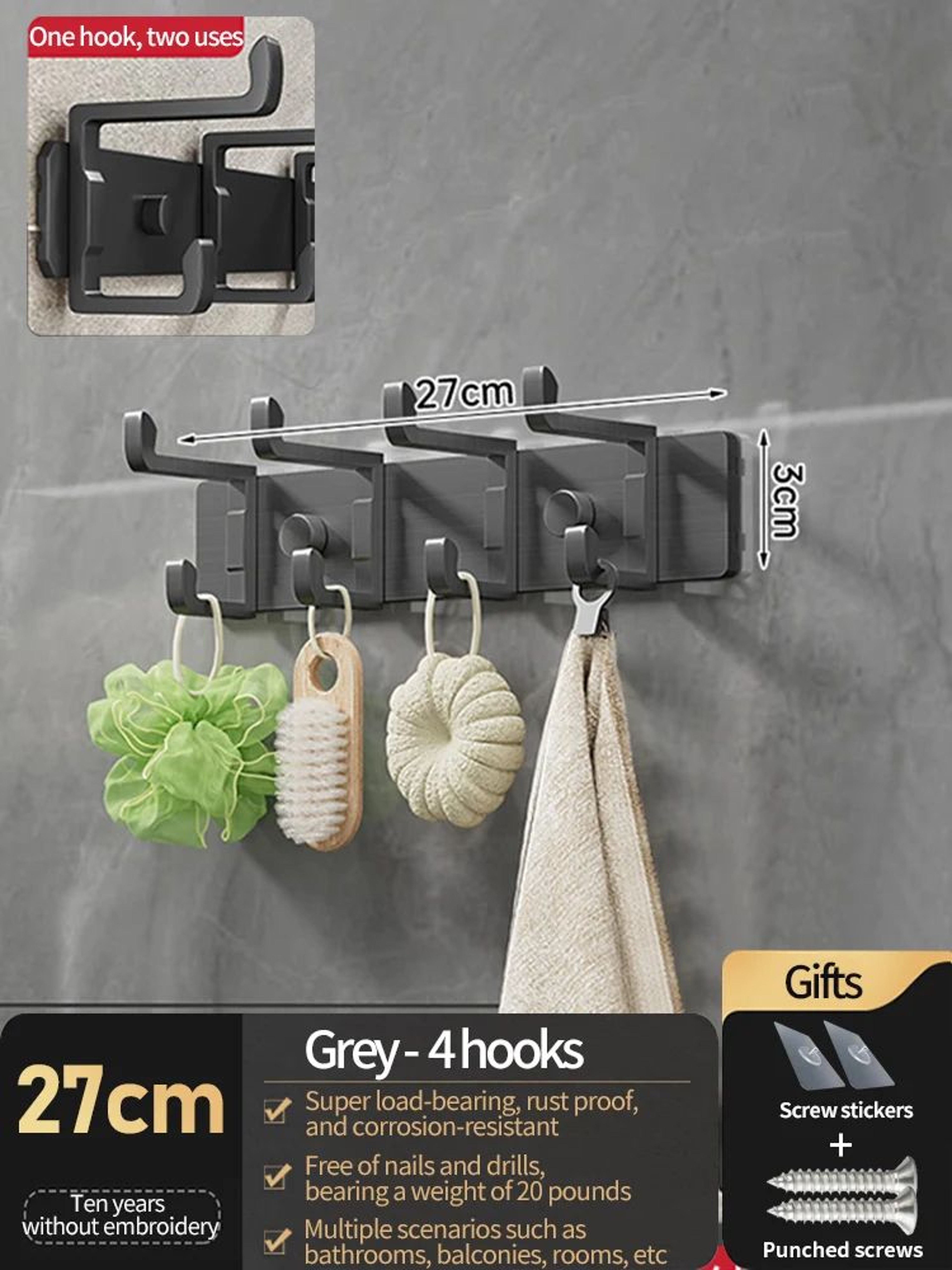 No Drill Folding Door Robe Hooks 7