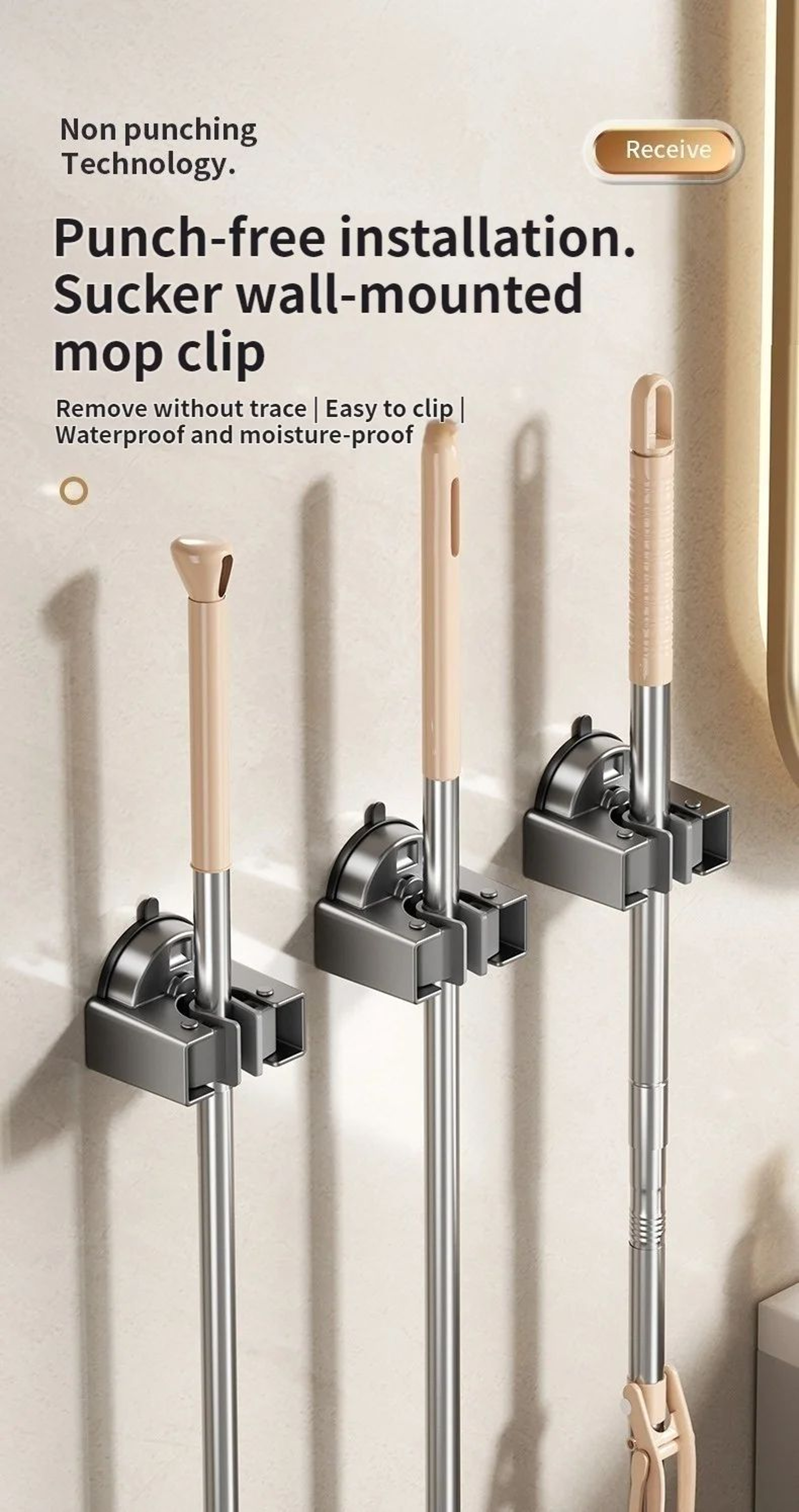 No Drill Suction Cup Mop And Broom Holder 6