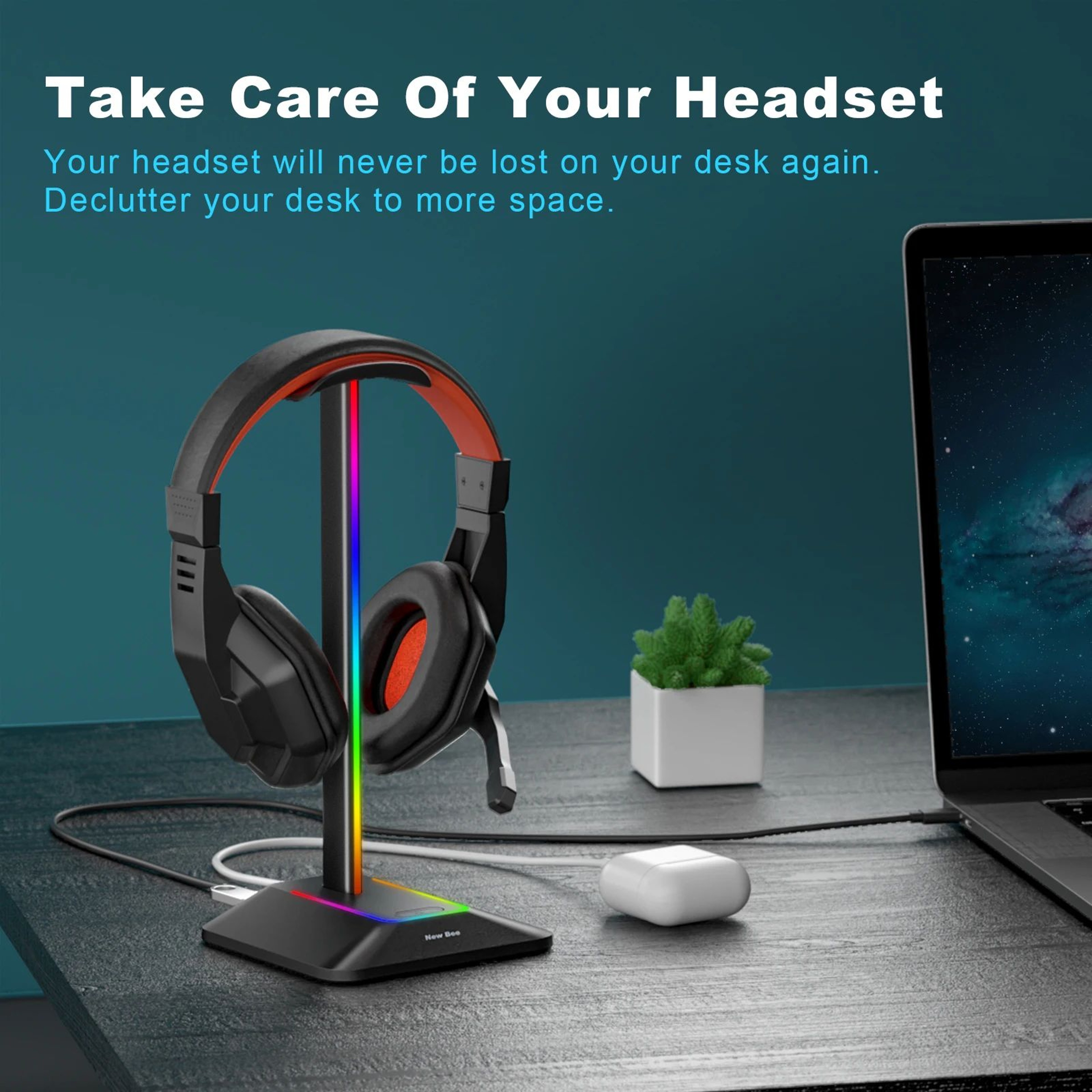 RGB Gaming Headphone Stand With USB 6