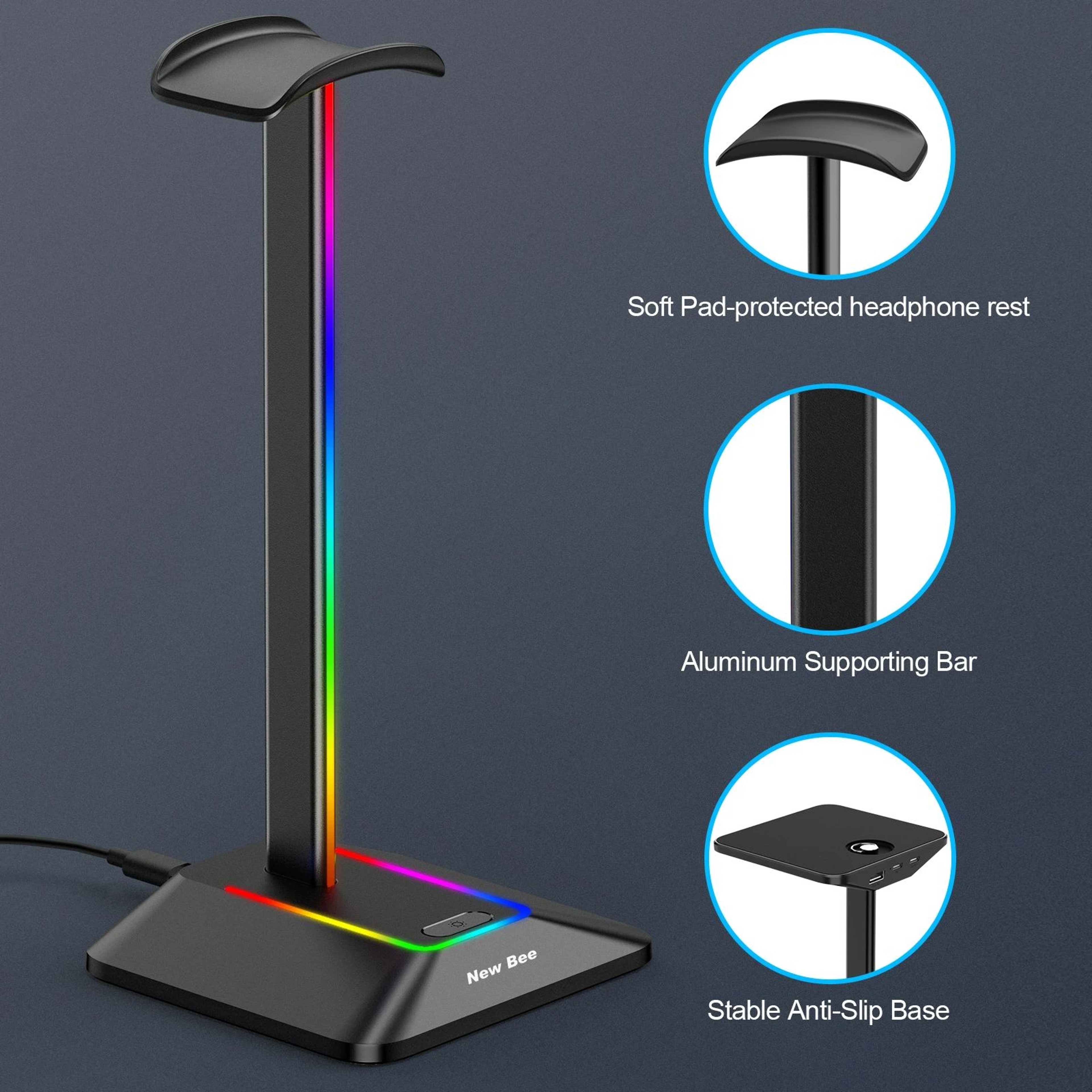 RGB Gaming Headphone Stand With USB 9