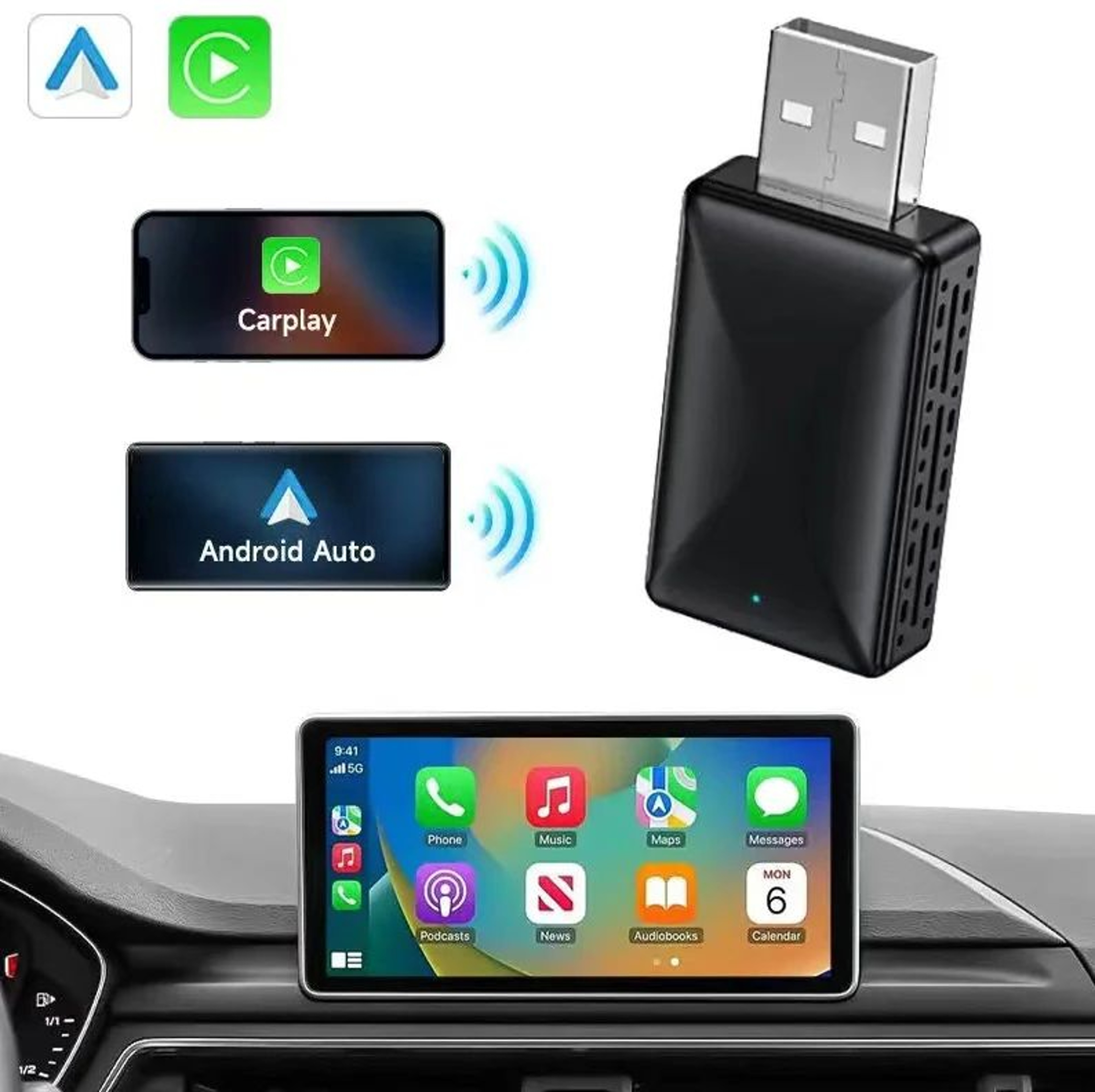 2 In 1 Wireless CarPlay Android Auto Adapter 7