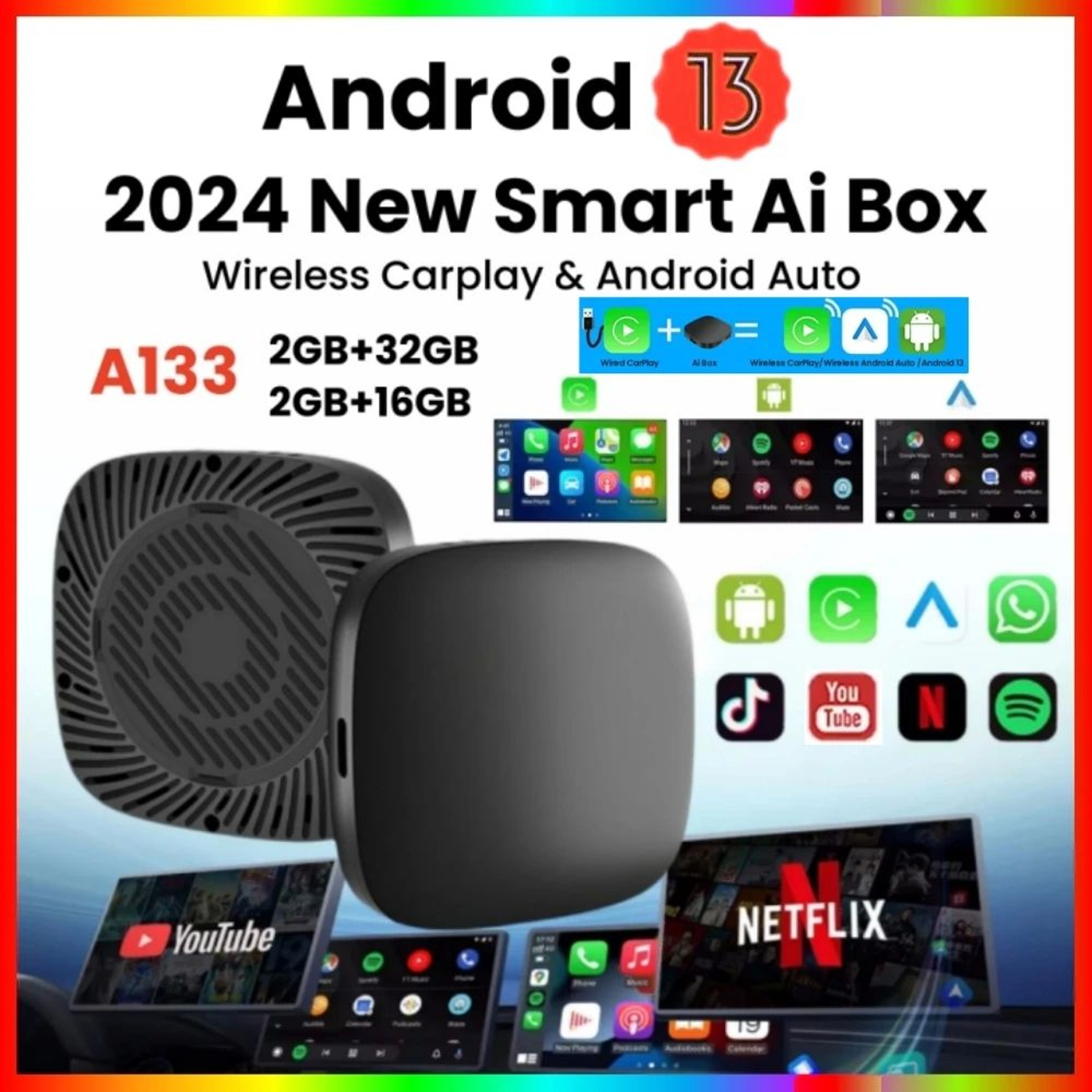 Android 13 Wireless CarPlay AI Smart Box 0
