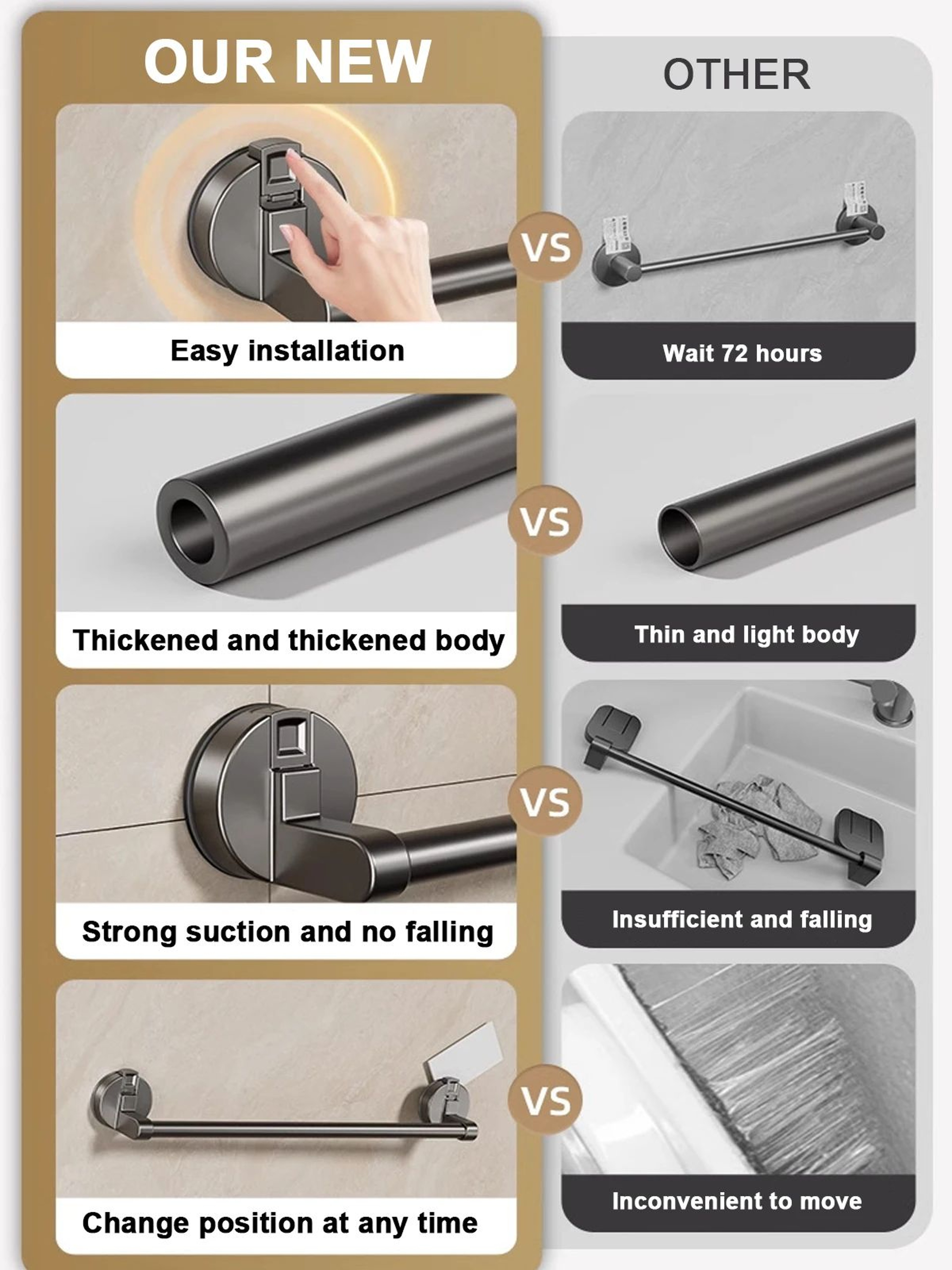 Suction Cup Double Bar Bathroom Towel Rack 6