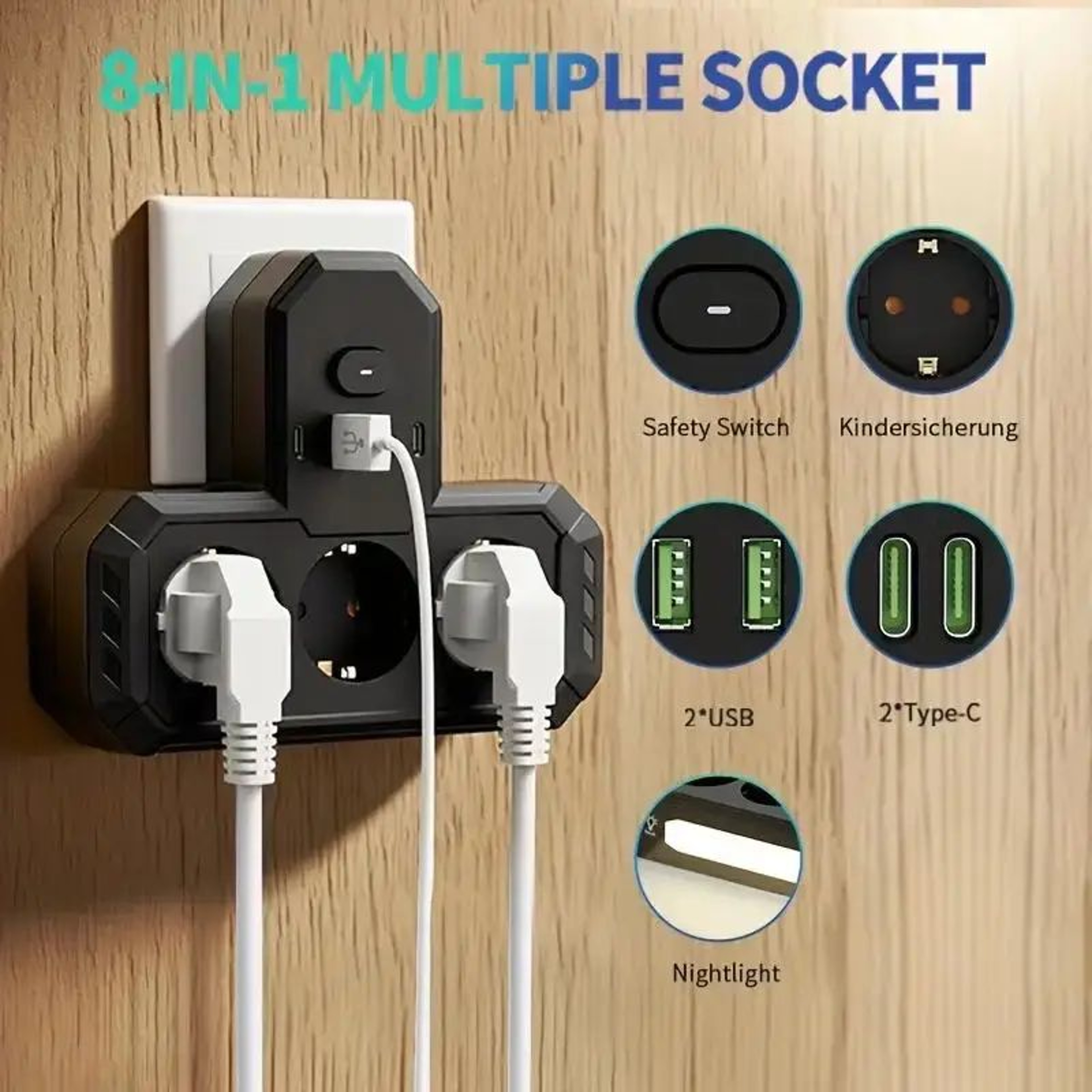 EU 4Socket Wall Power Outlet 26