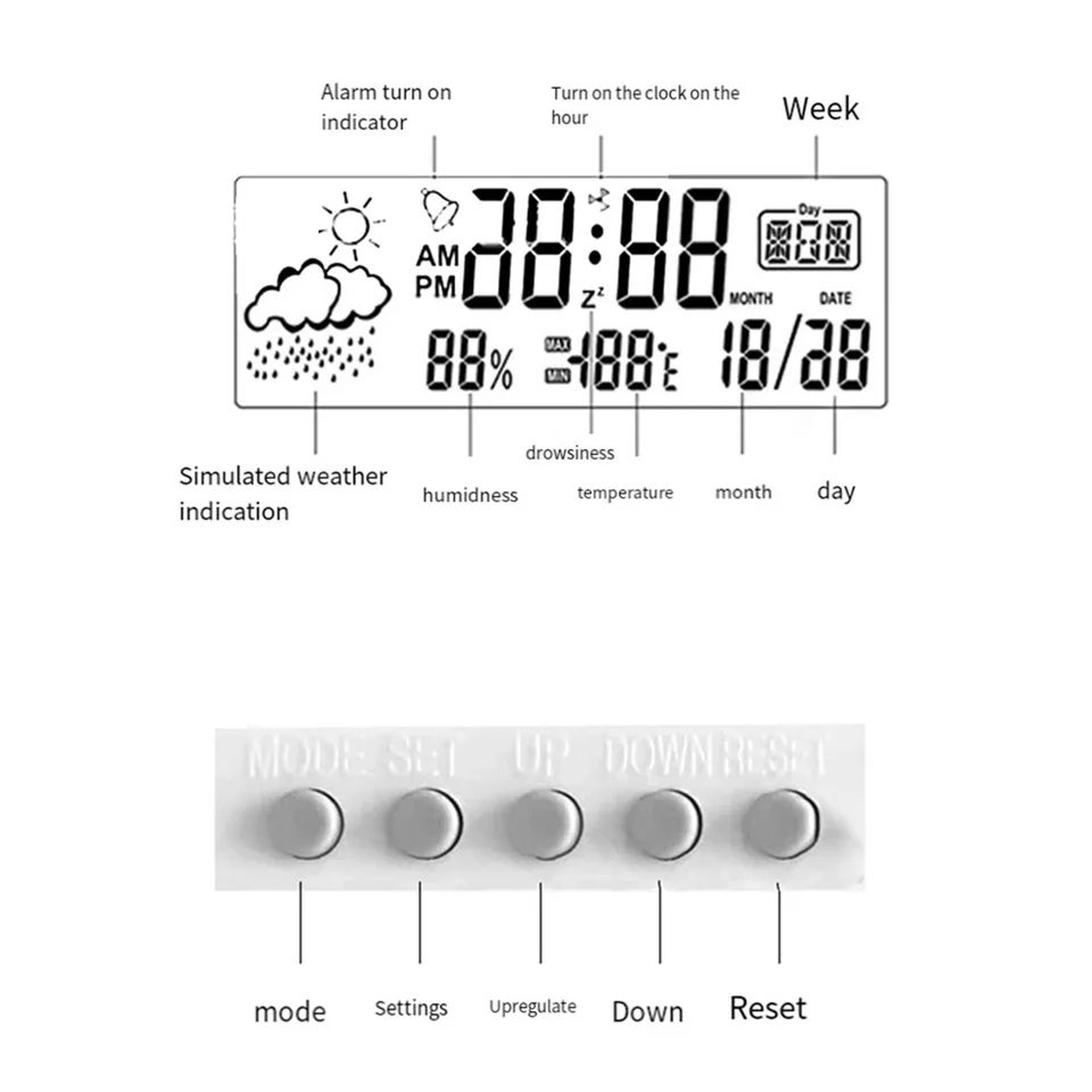 Thermo Hygrometer Alarm Clock 5