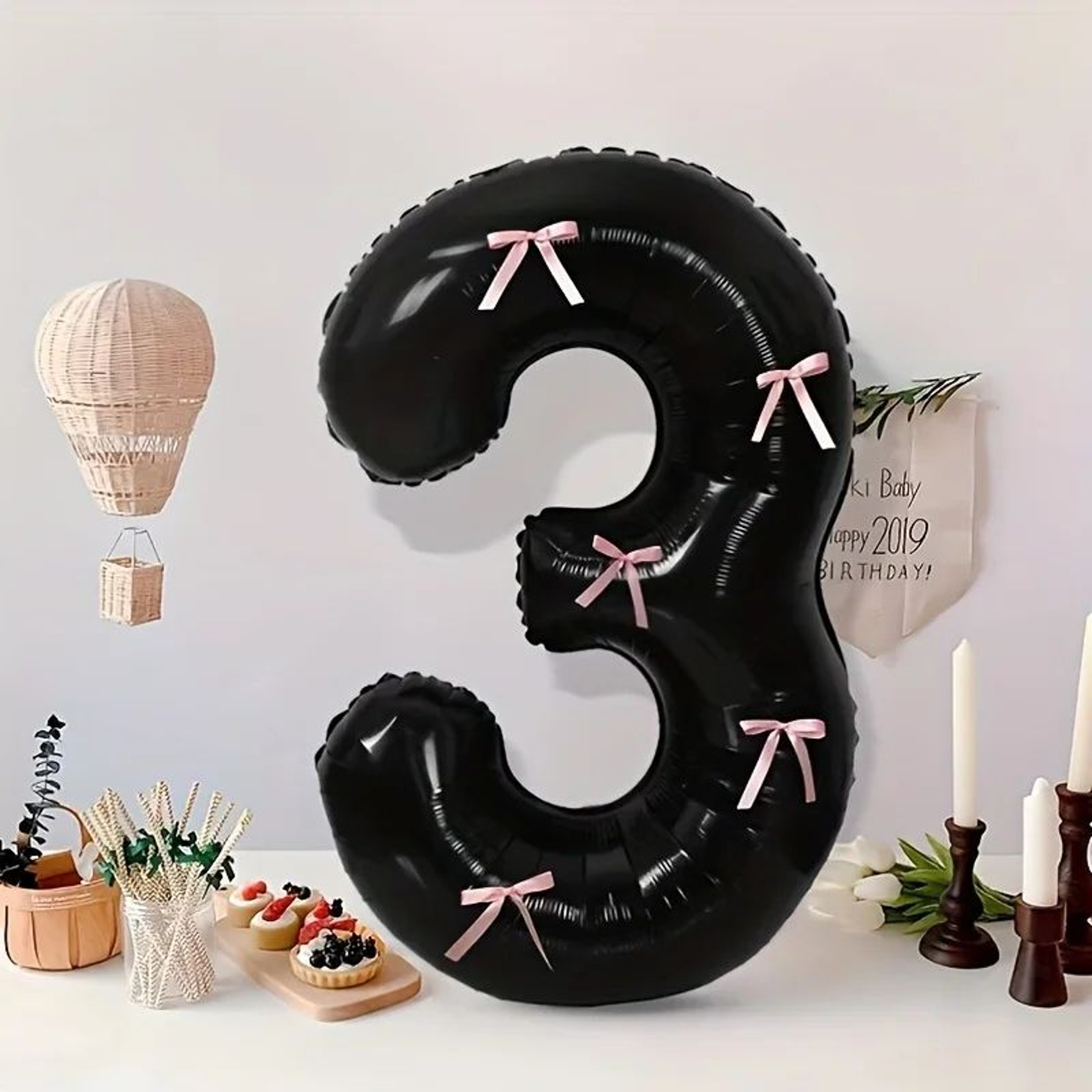 Black Number Balloon With Pink Bow 11