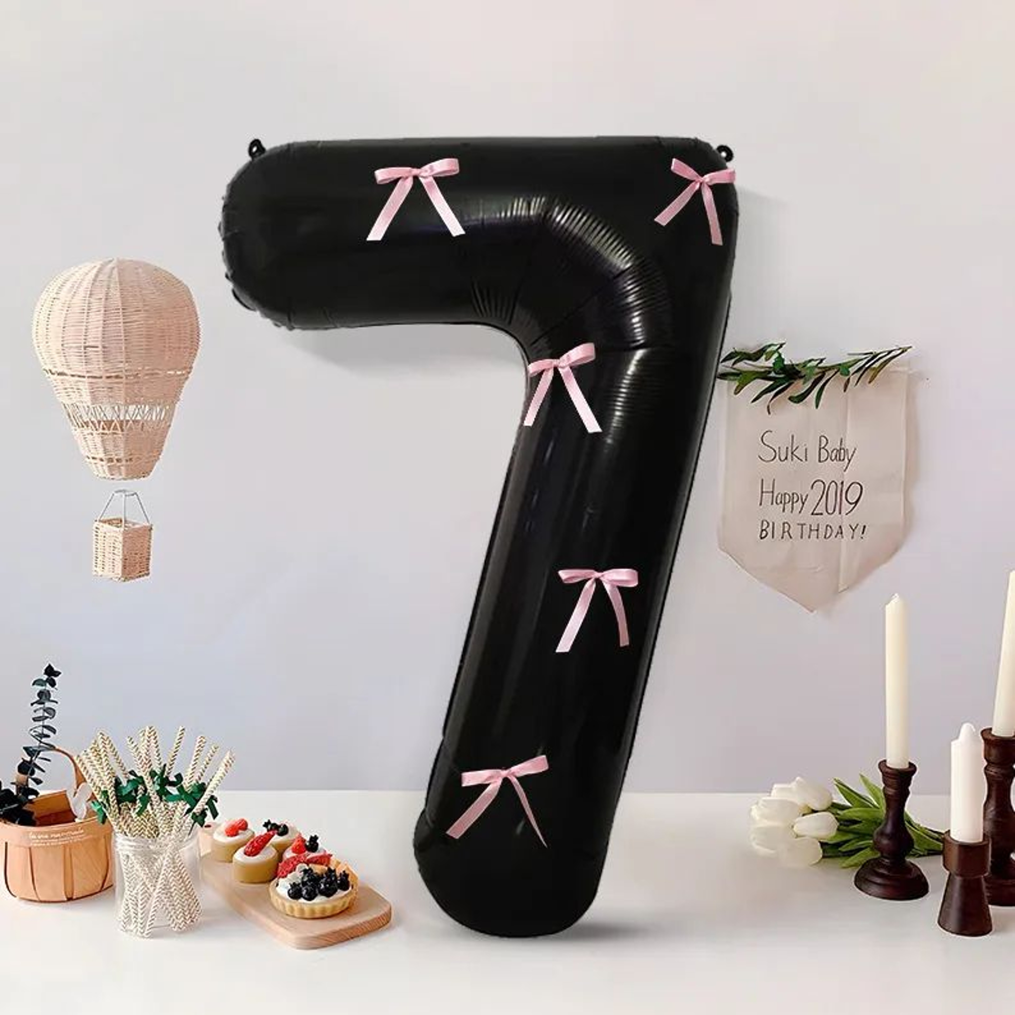 Black Number Balloon With Pink Bow 15