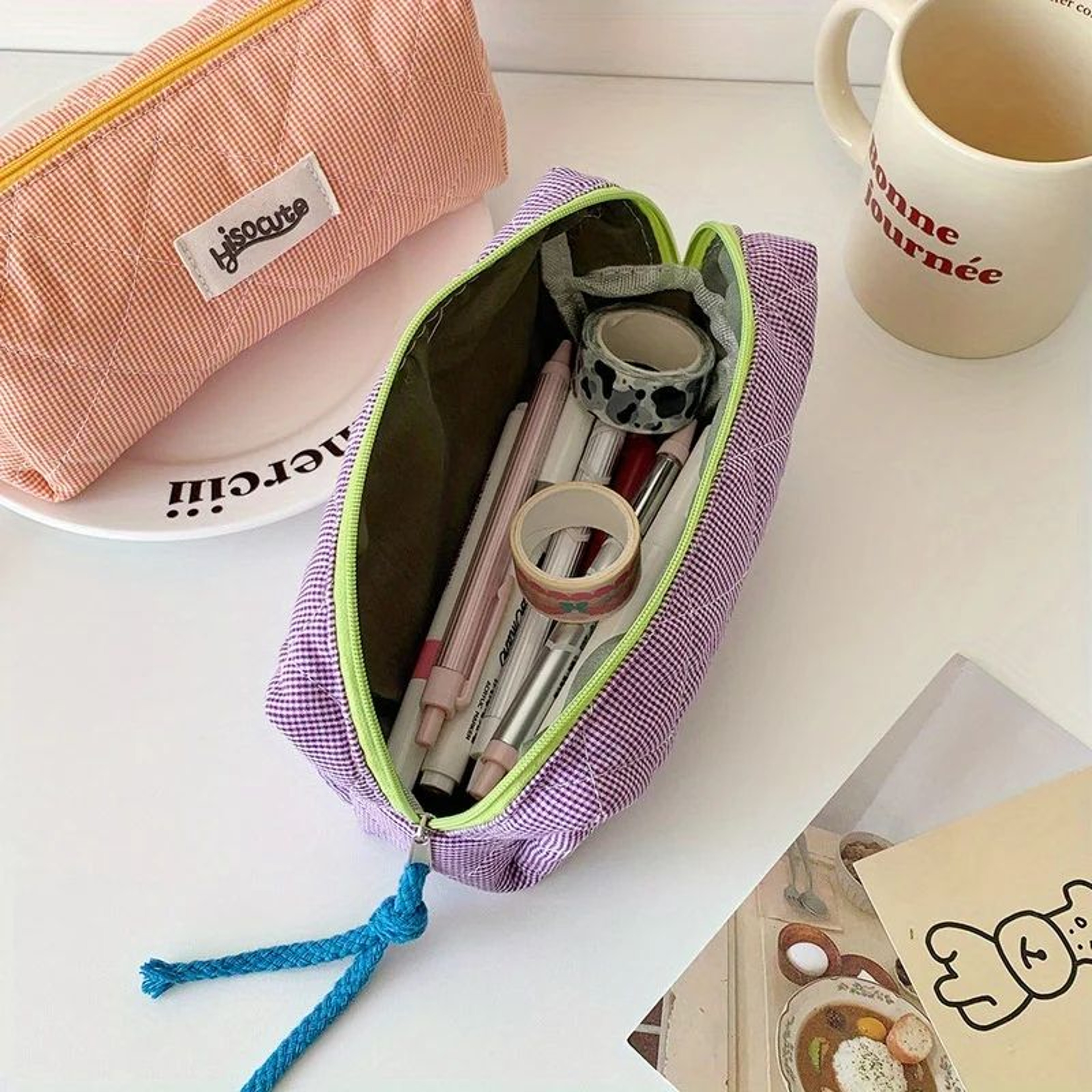 Color Block Checkered Cosmetic Storage Bag 4