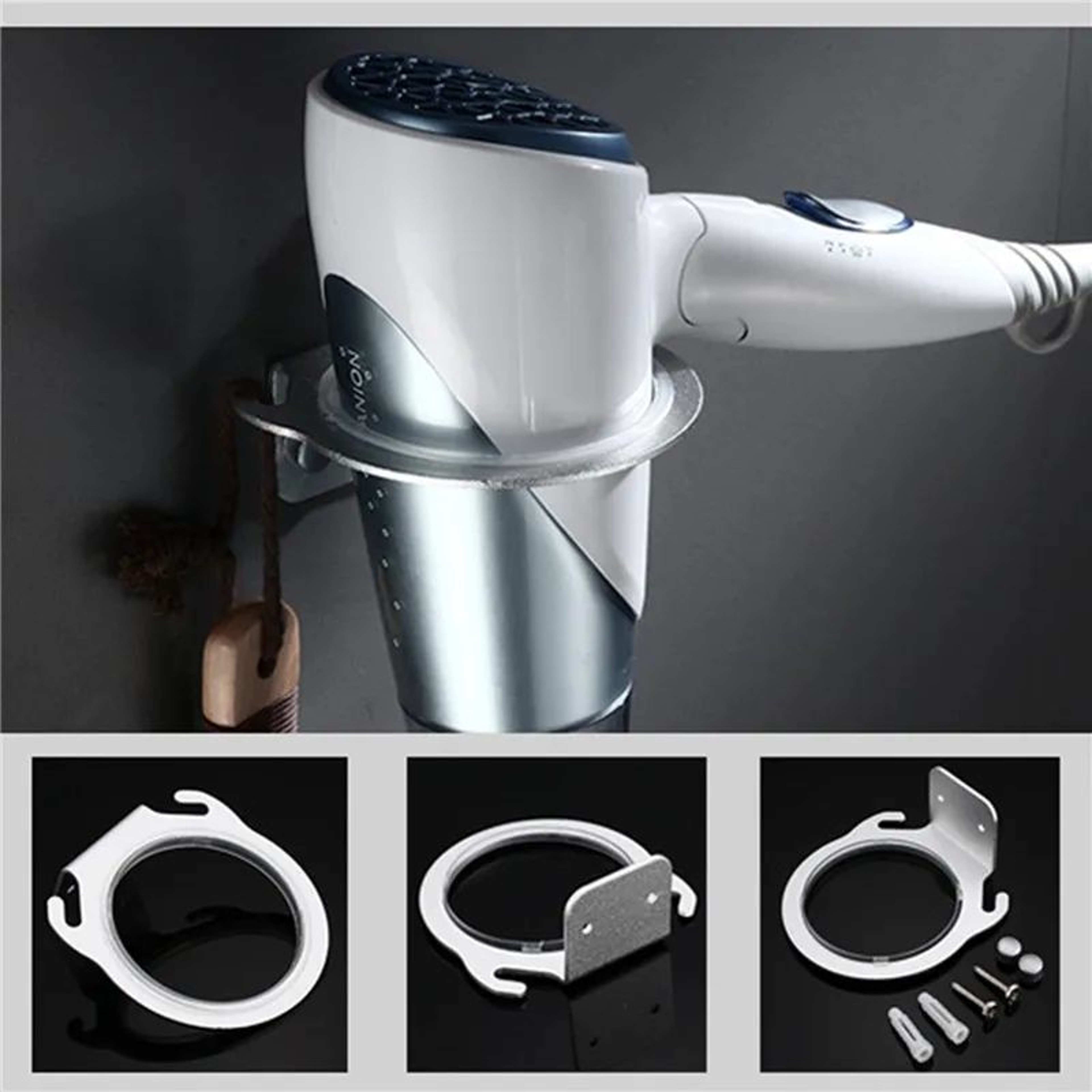 Space Aluminum Wall Mounted Hair Dryer Holder 1