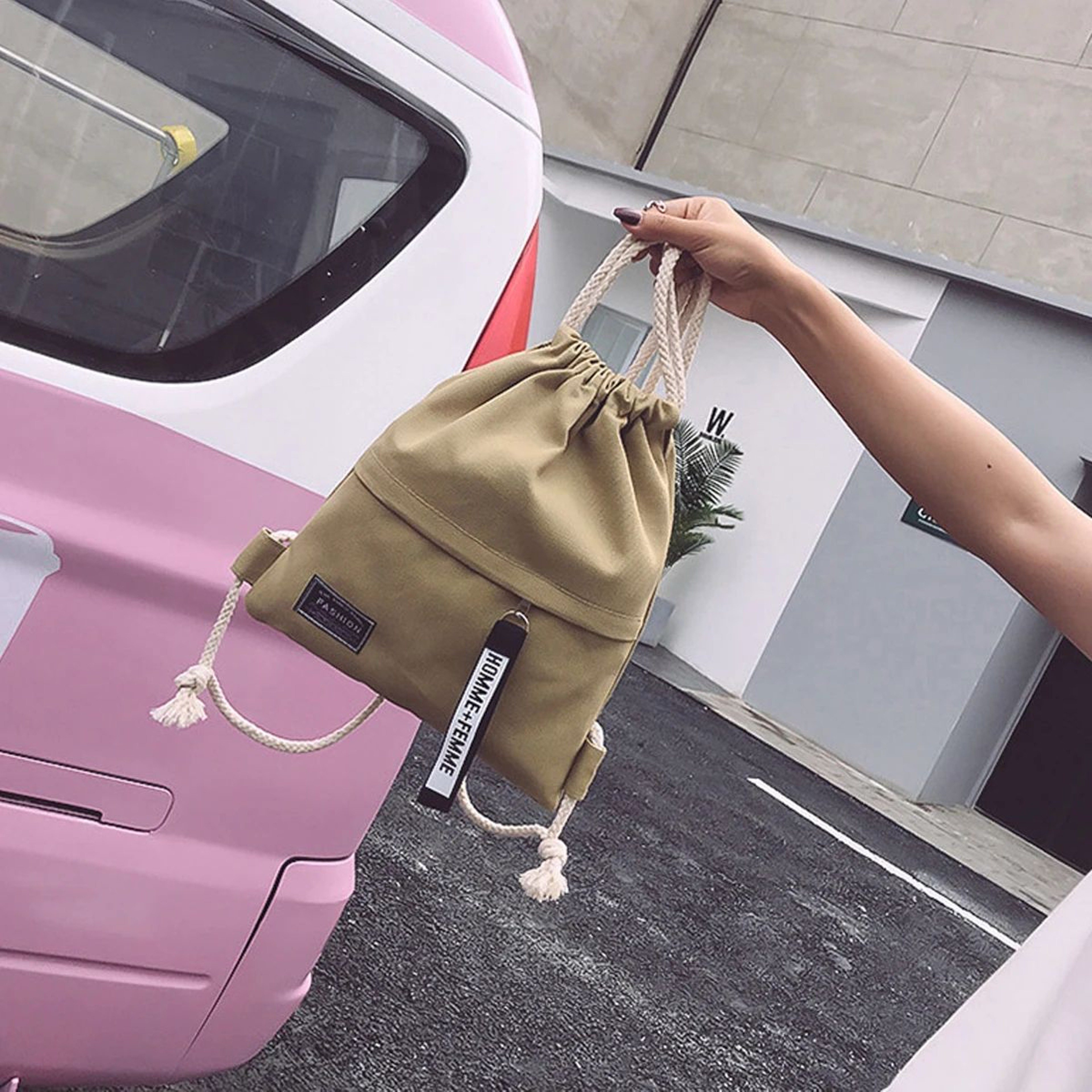 Canvas Double Shoulder Drawstring Backpack 2