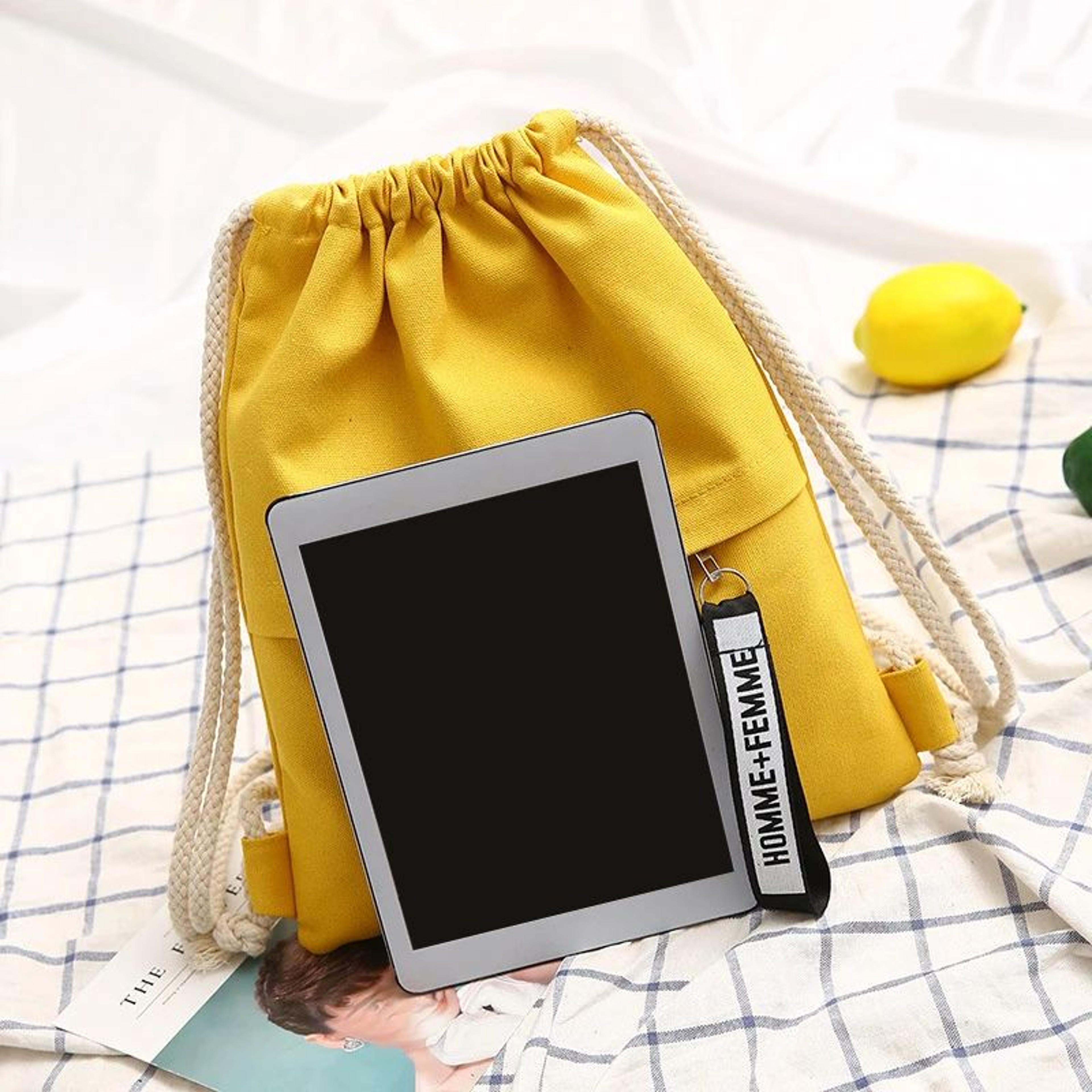 Canvas Double Shoulder Drawstring Backpack 4