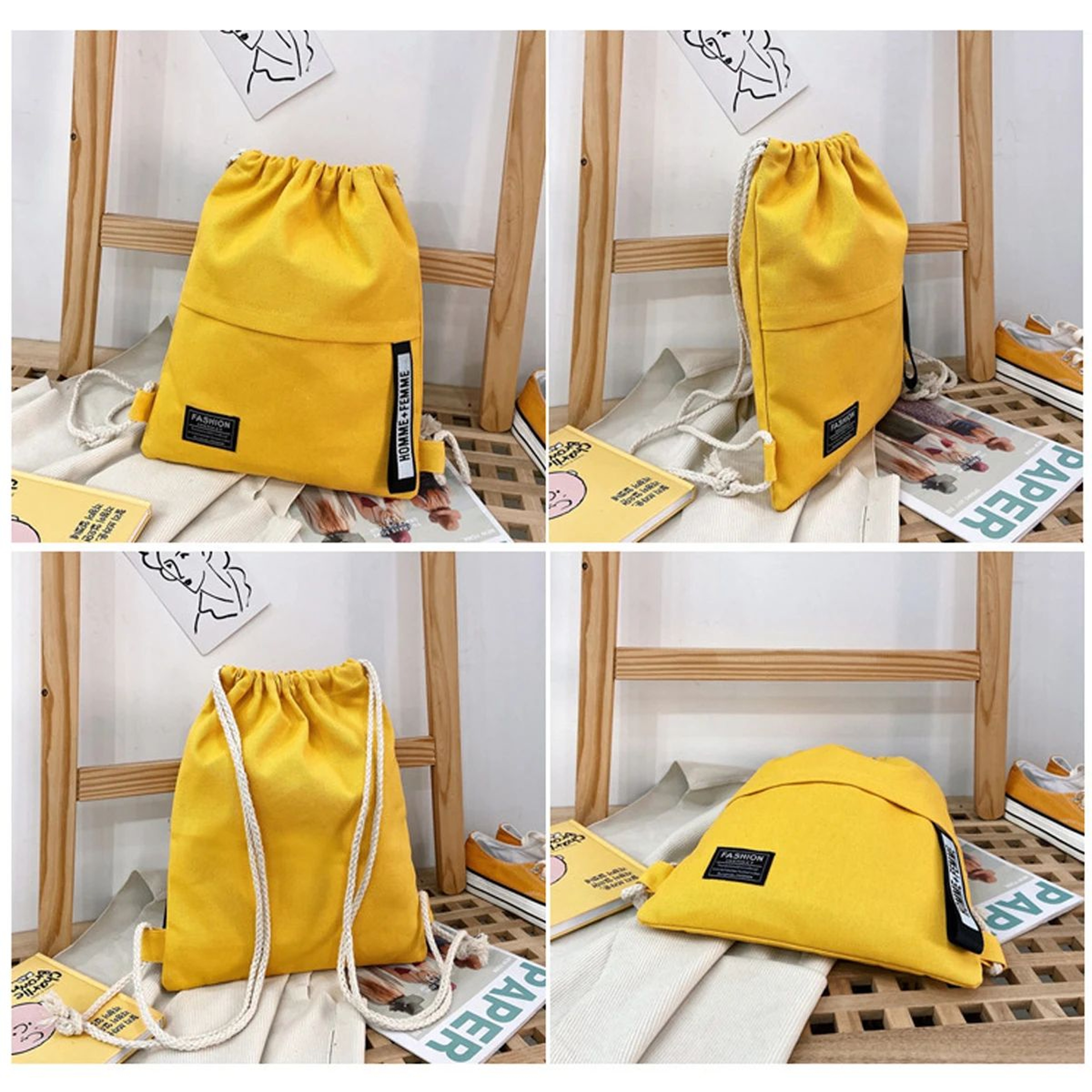 Canvas Double Shoulder Drawstring Backpack 5