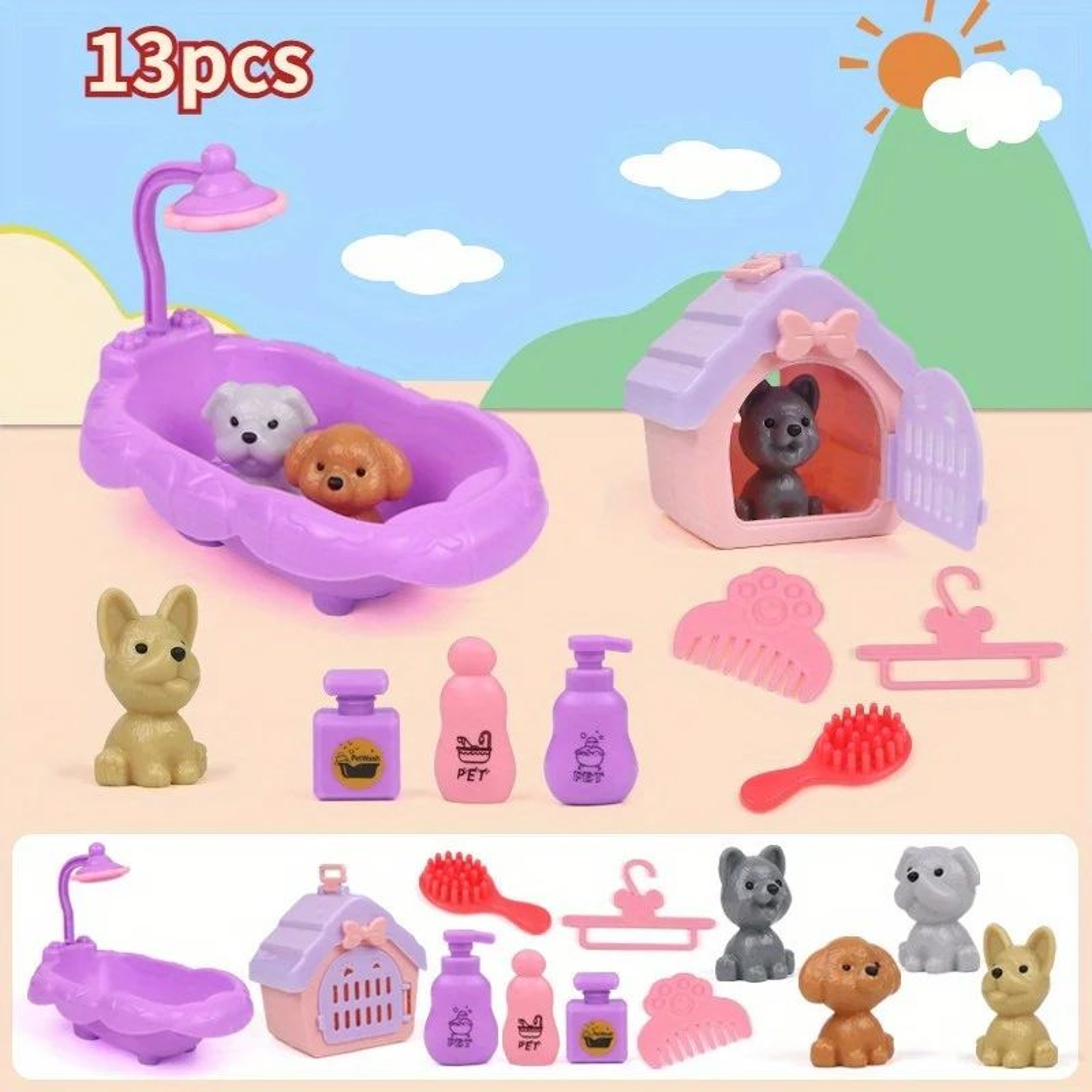 Cute Dog Doll Basket Toy Set 3