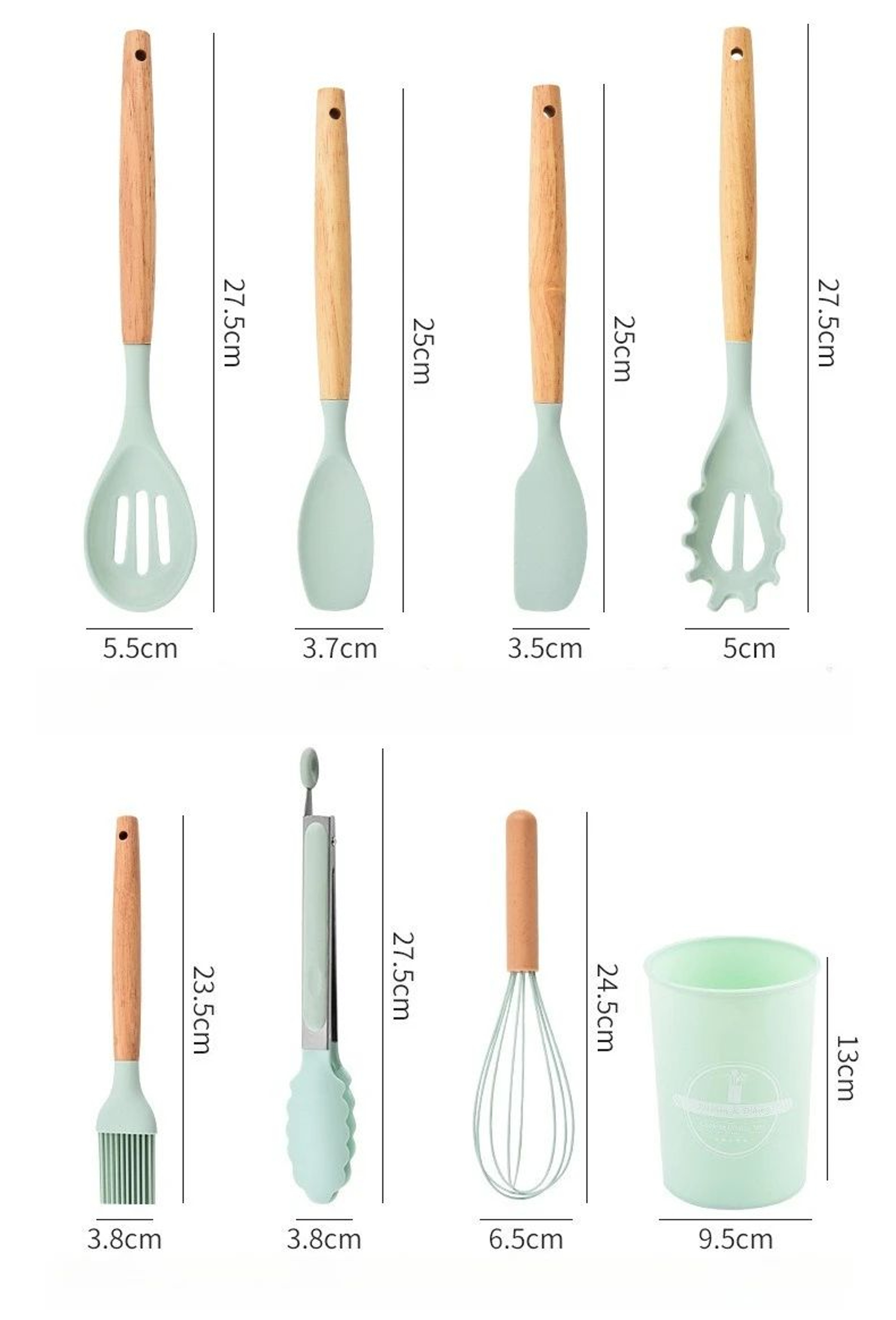 Silicone Kitchen Utensil Set With Wooden Handles 6