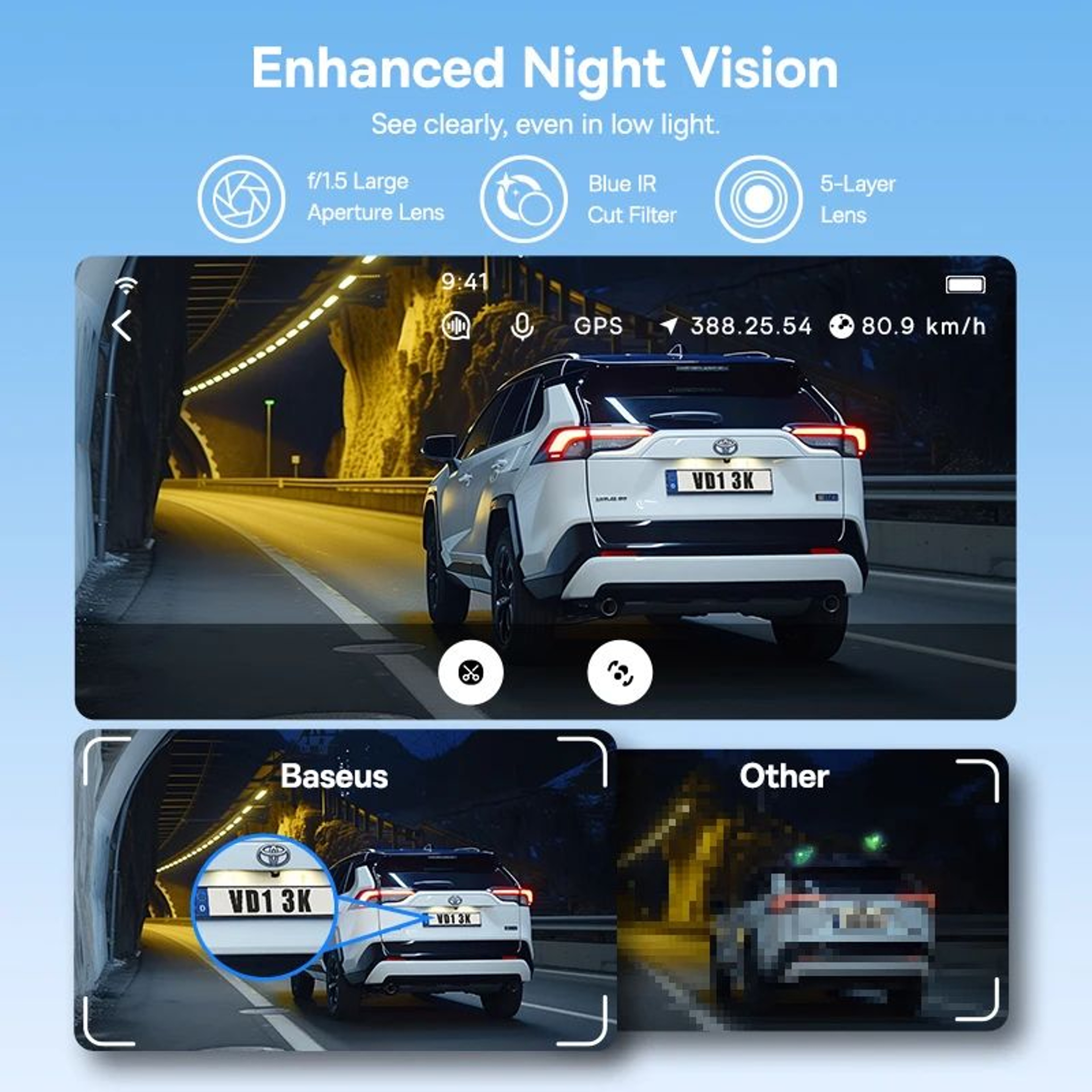 Baseus 3K Front  Rear GPS Dash Cam With 24H Parking Support 3