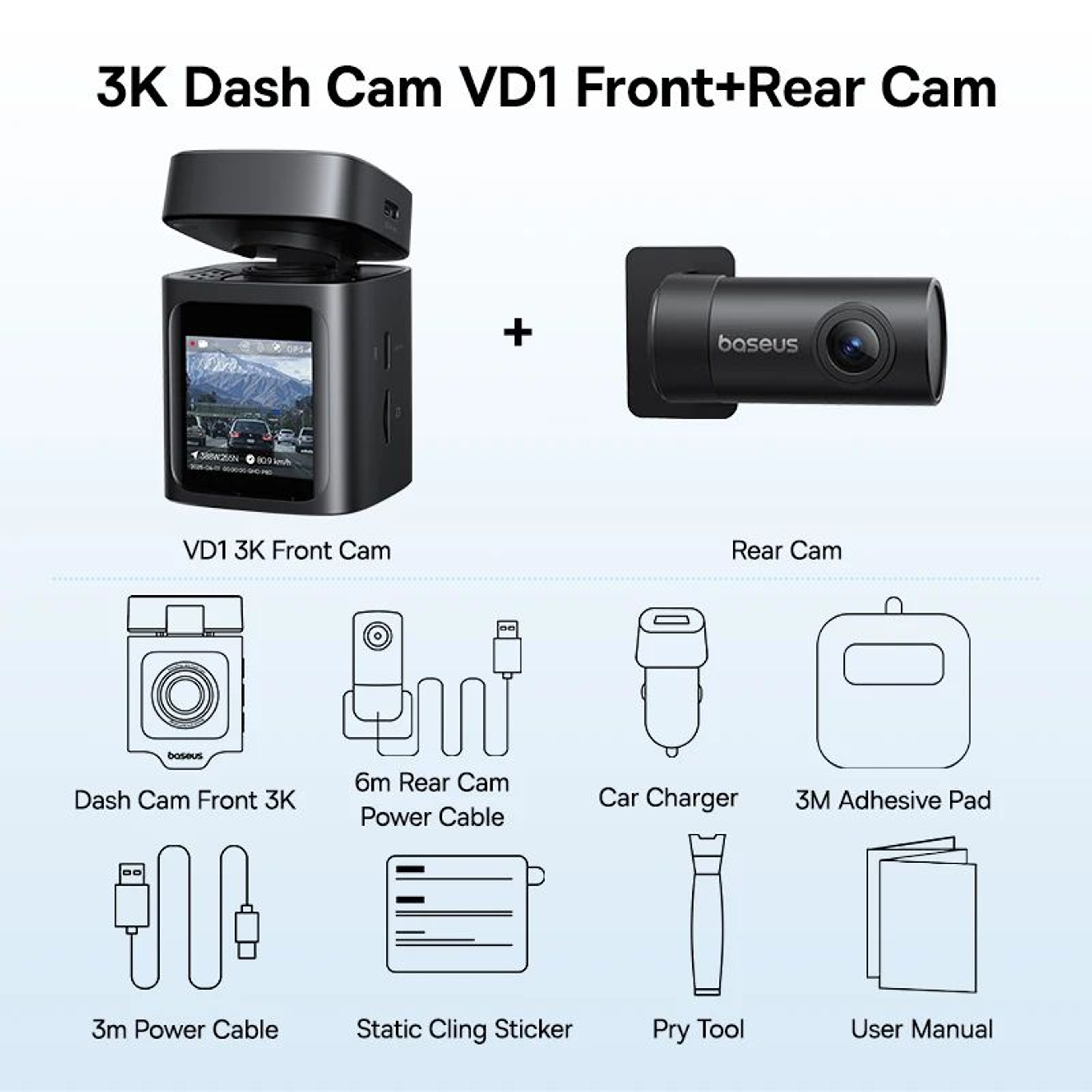 Baseus 3K Front  Rear GPS Dash Cam With 24H Parking Support 18