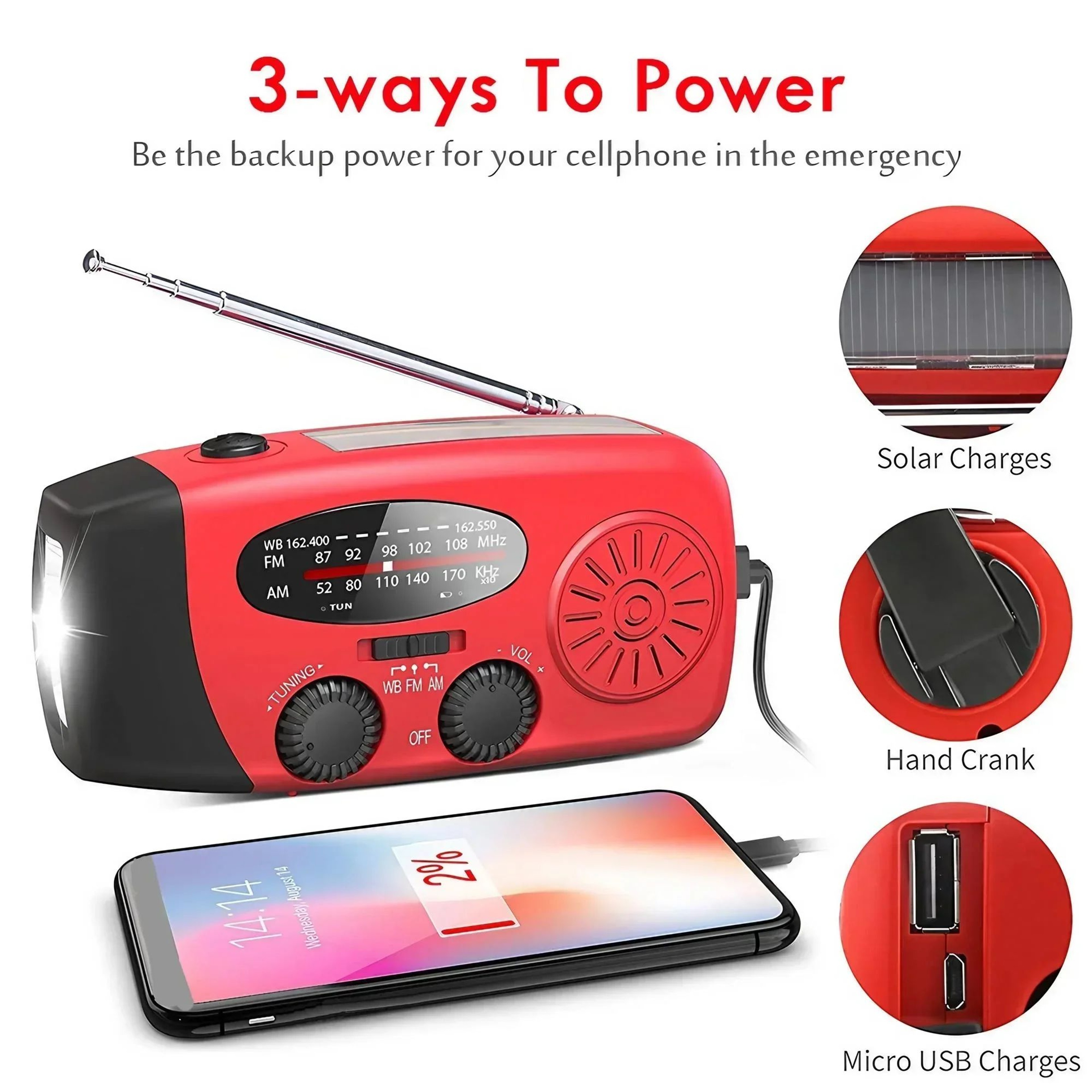 STONEGO Multifunctional Solar  HandCrank Emergency Radio Charger 5