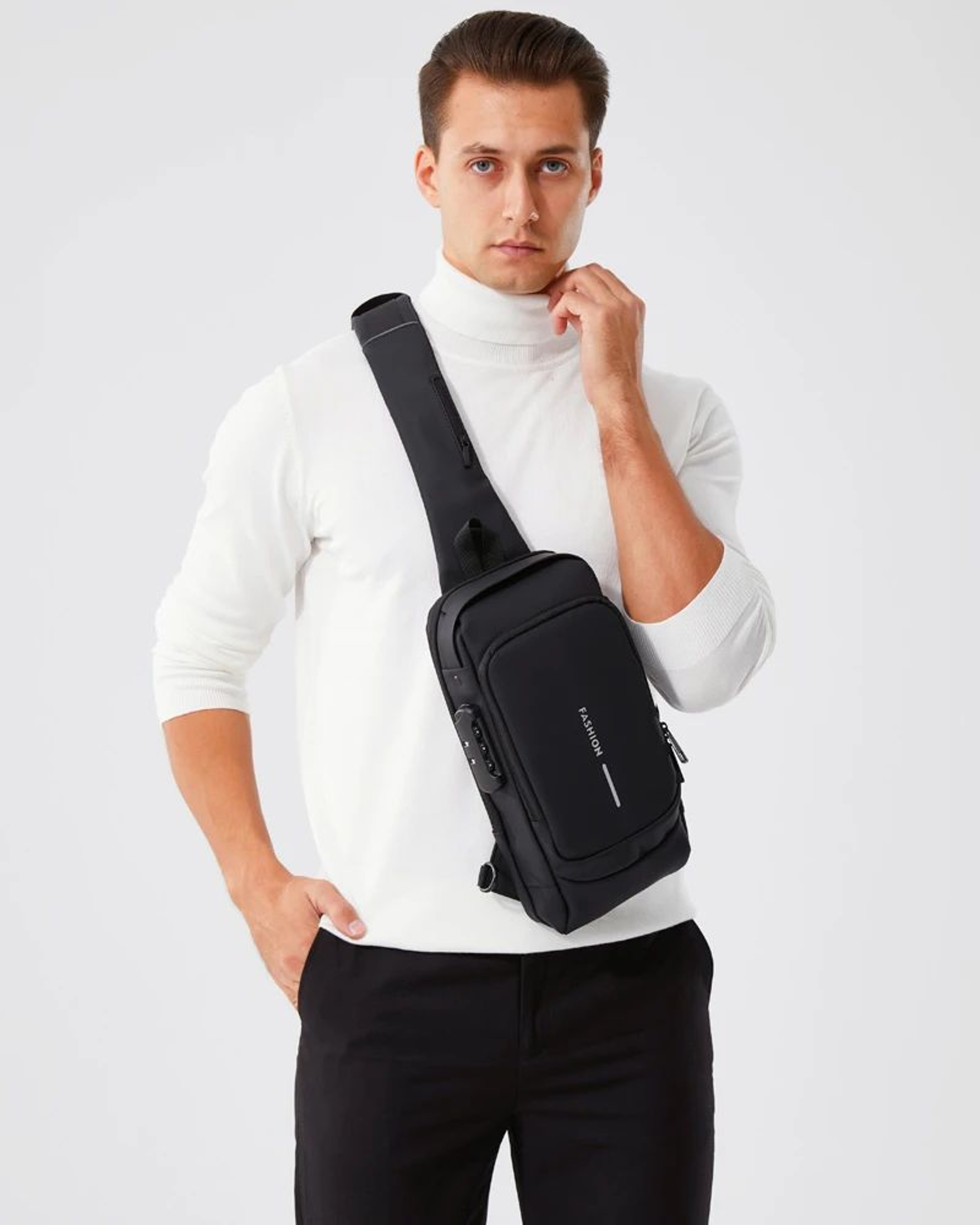 Men PU Leather AntiTheft Crossbody Chest Bag 11