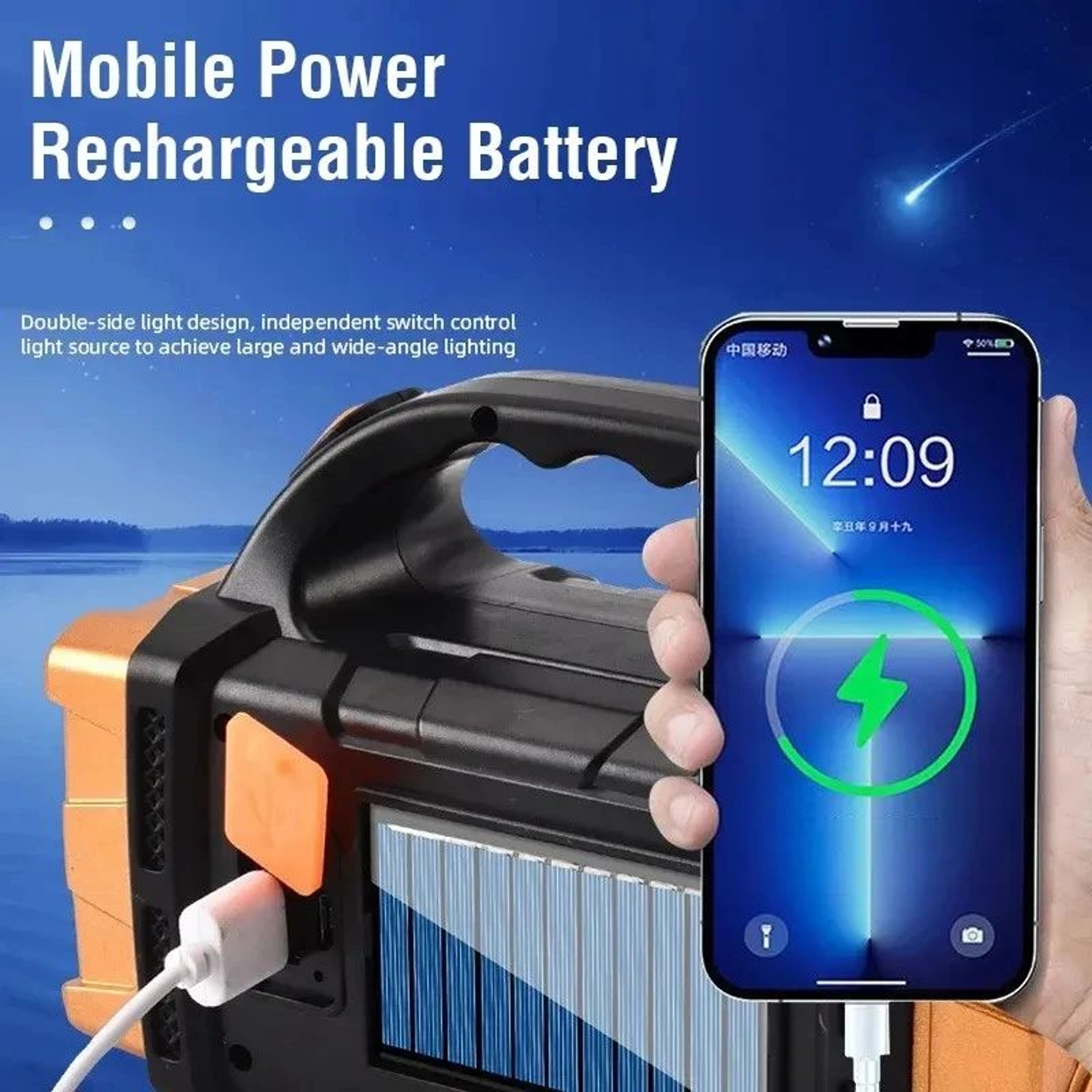 Rechargeable Solar LED Flashlight Work Light 2