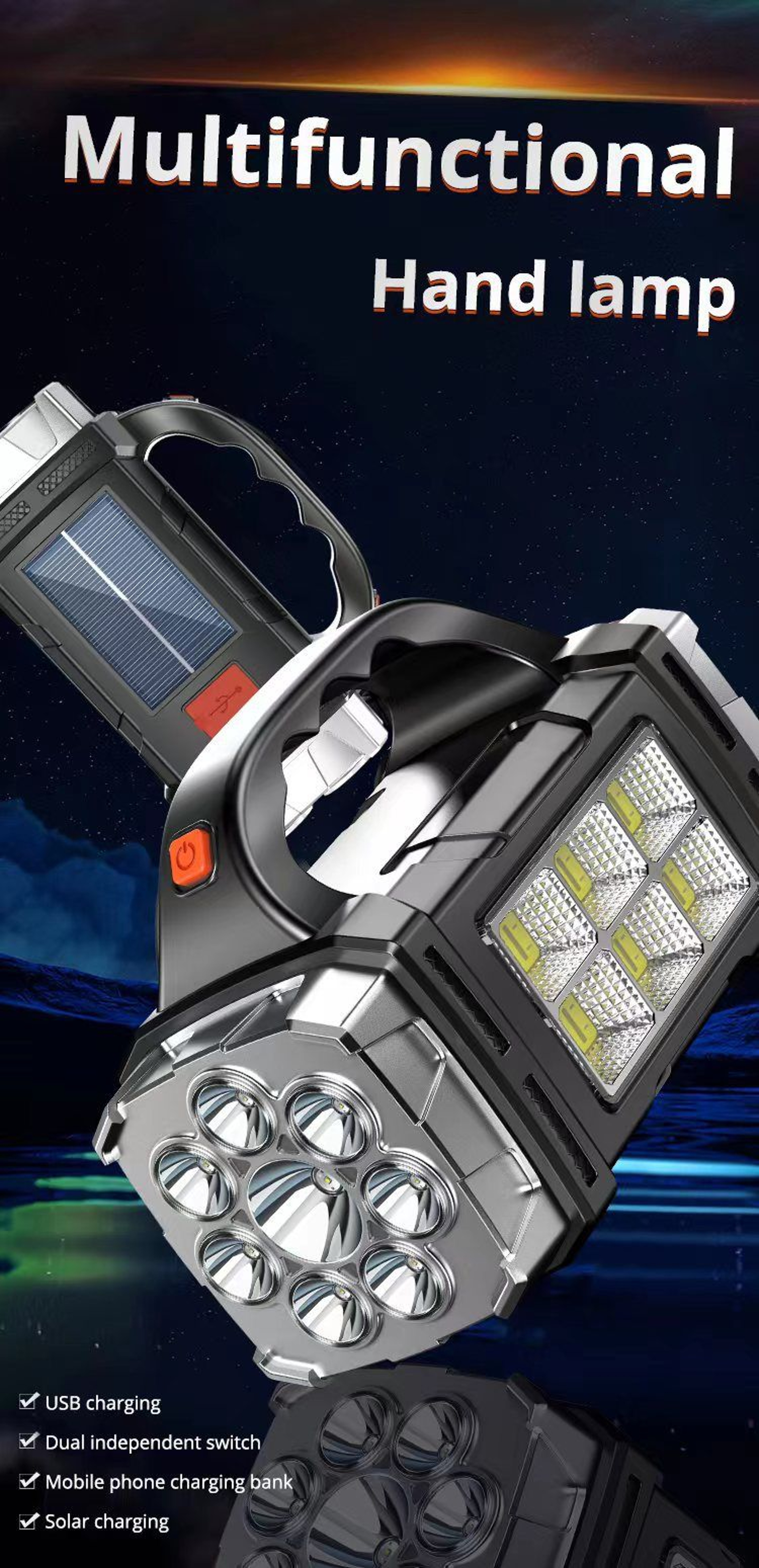 Rechargeable Solar LED Flashlight Work Light 6