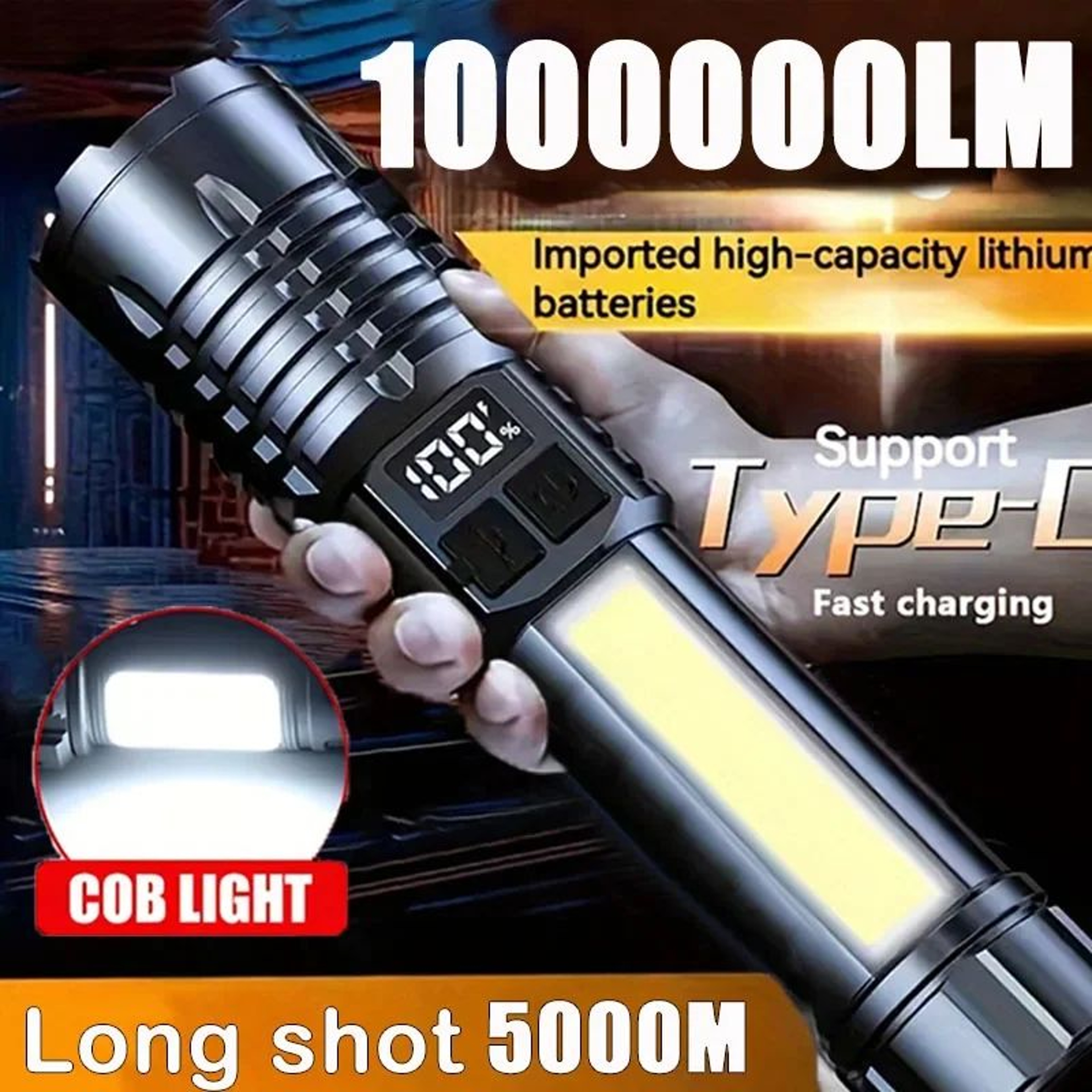 High Power LED Rechargeable Flashlight With Side Light 0