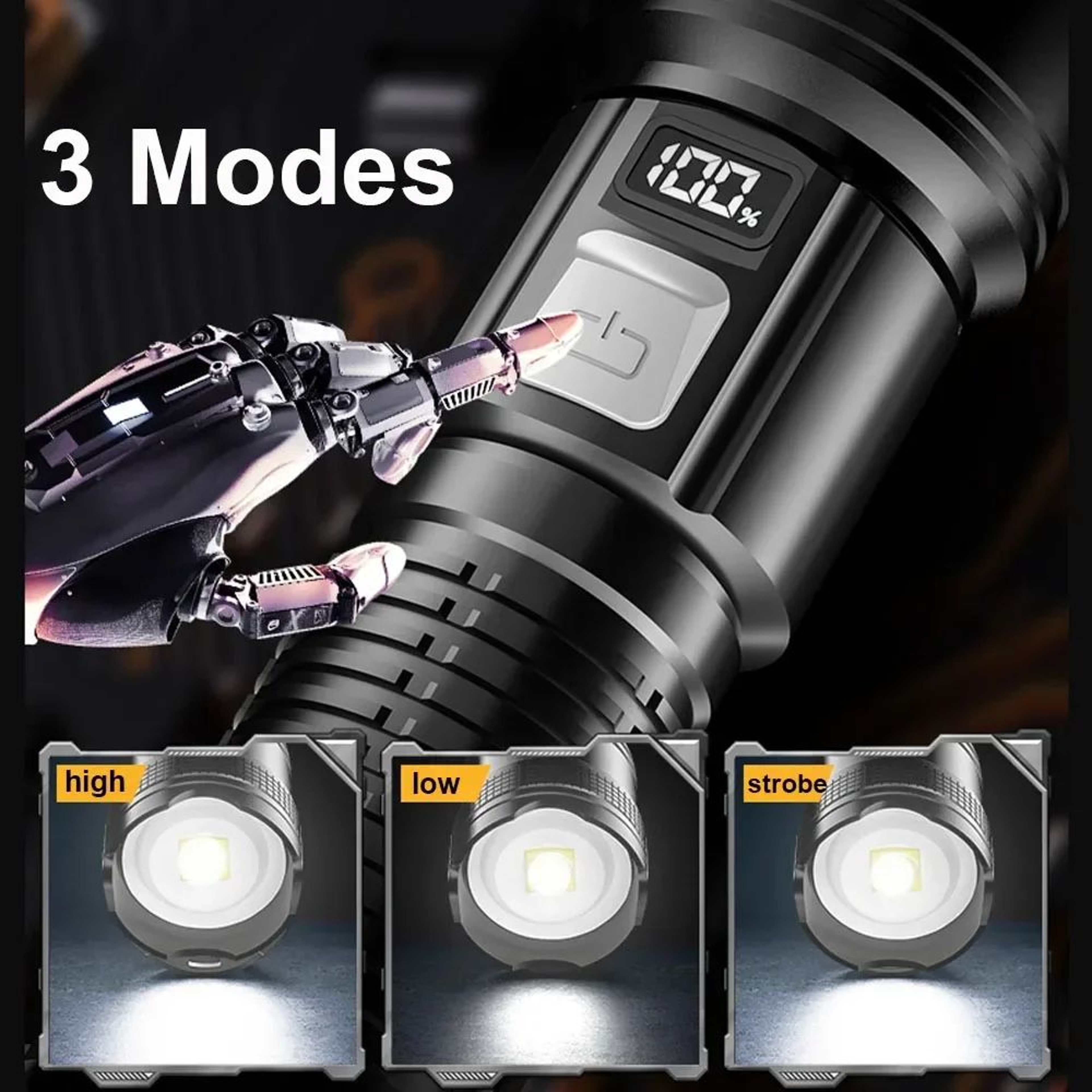 High Power Tactical LED Flashlight With Zoom And Display 1