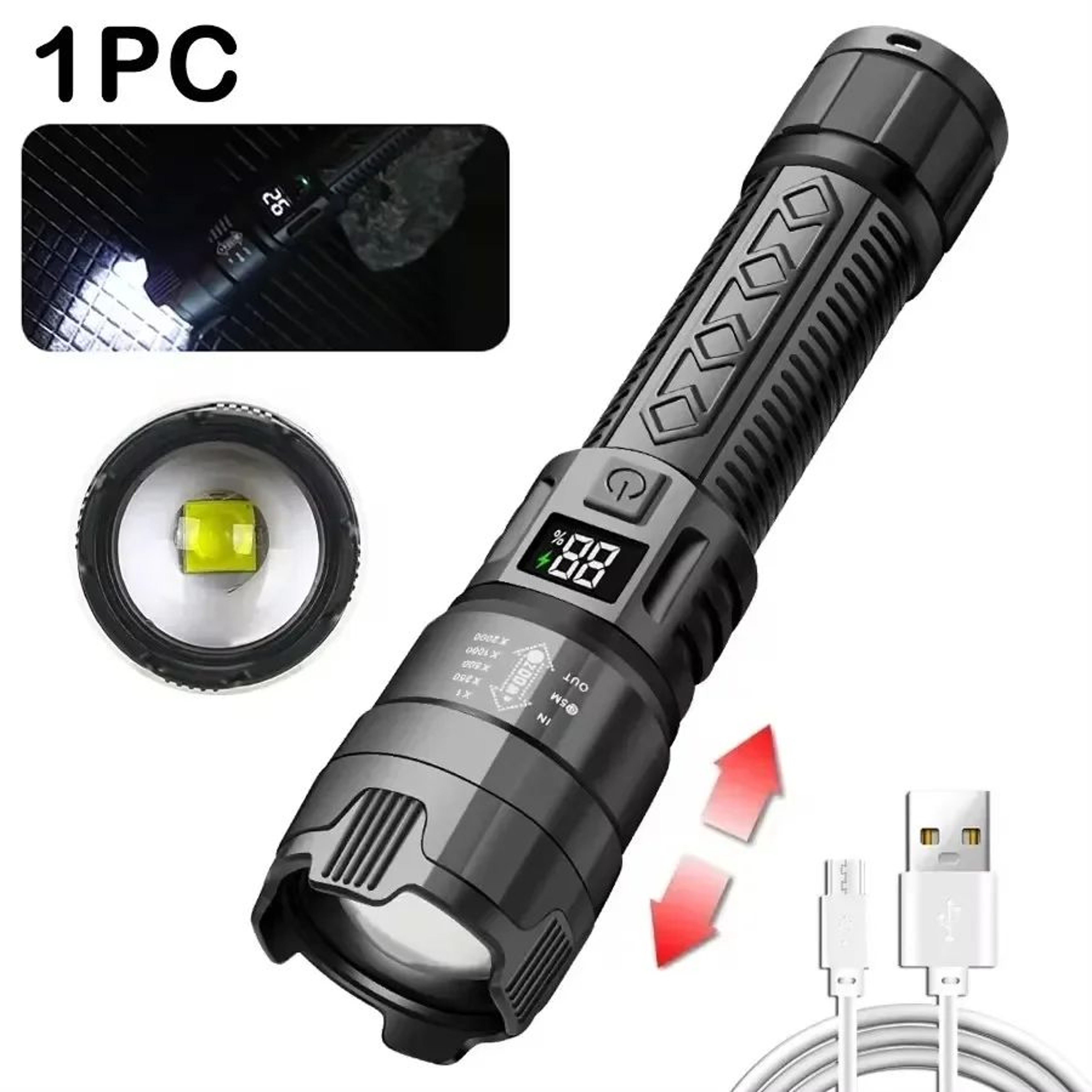 High Power Tactical LED Flashlight With Zoom And Display 9