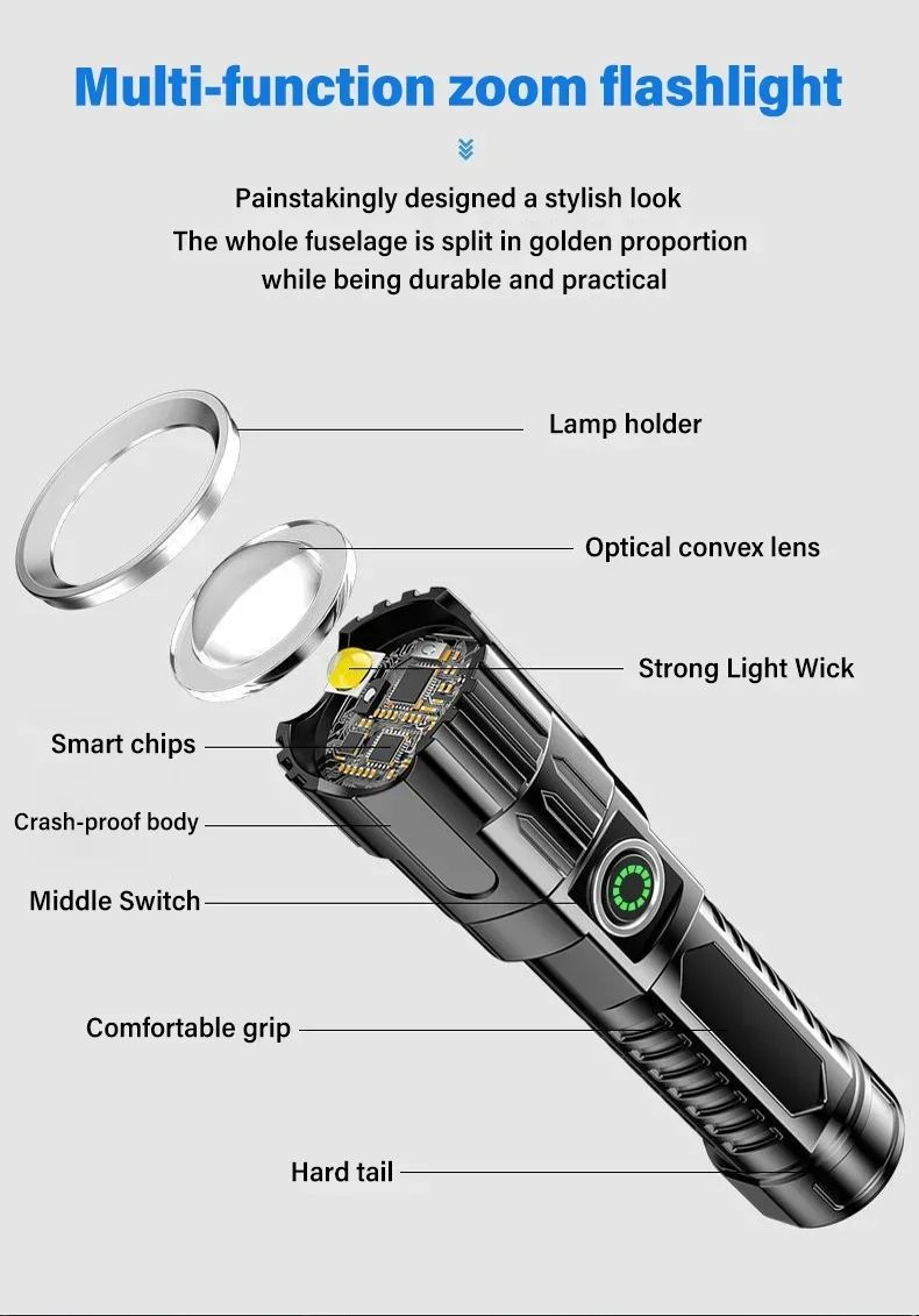 High Power Tactical LED Flashlight With USB Charging 8
