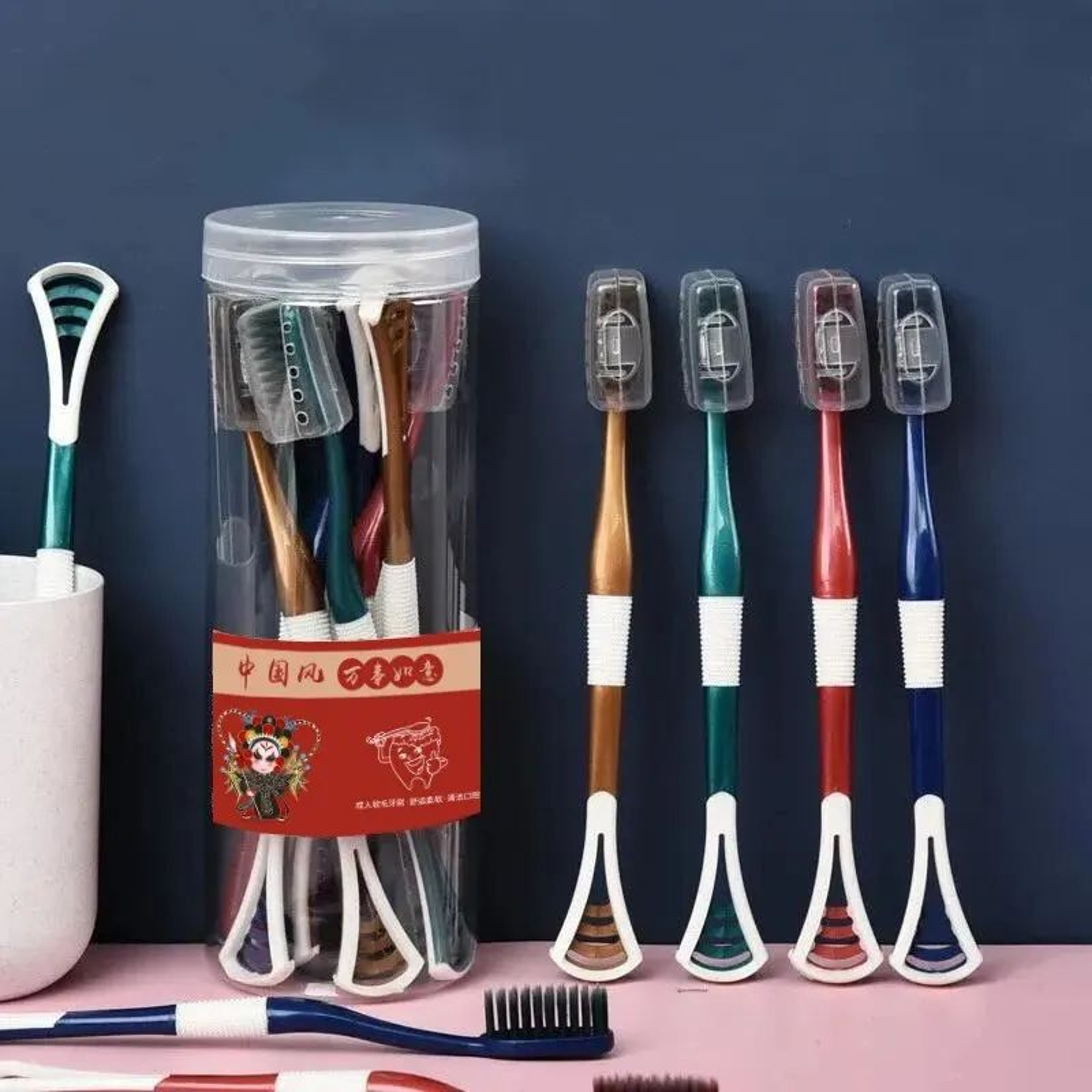 Soft Charcoal Toothbrush Set With Tongue Scraper 2