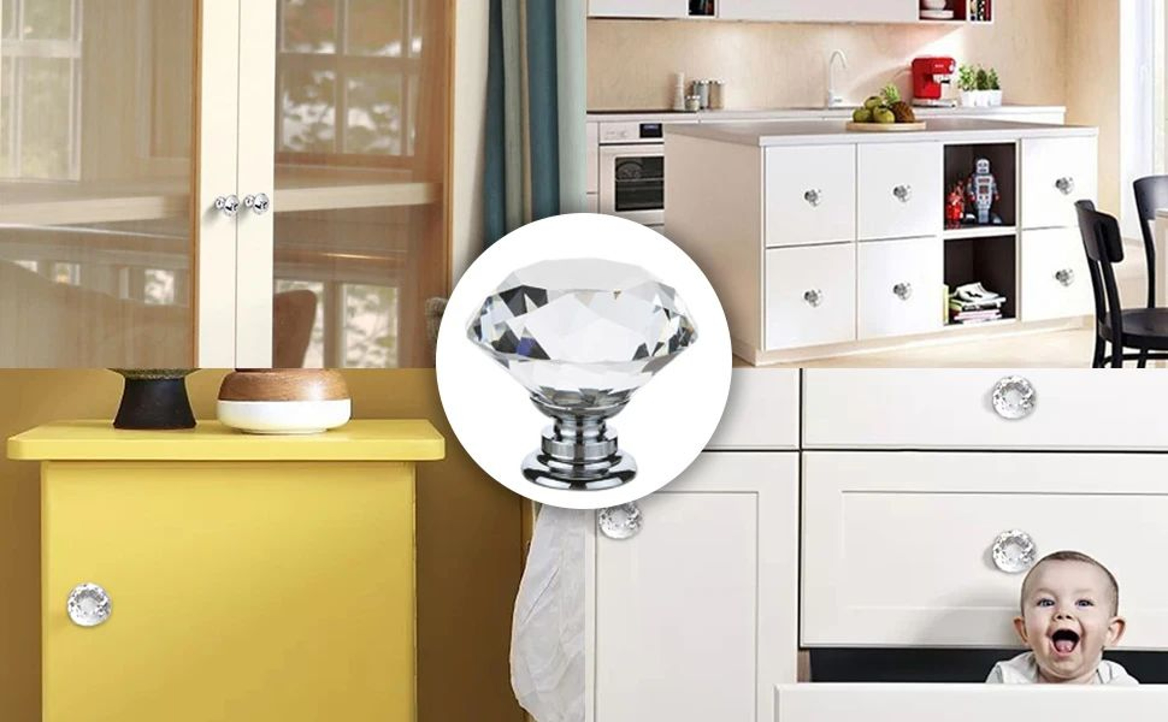 Crystal Diamond Cabinet Knob Set 6