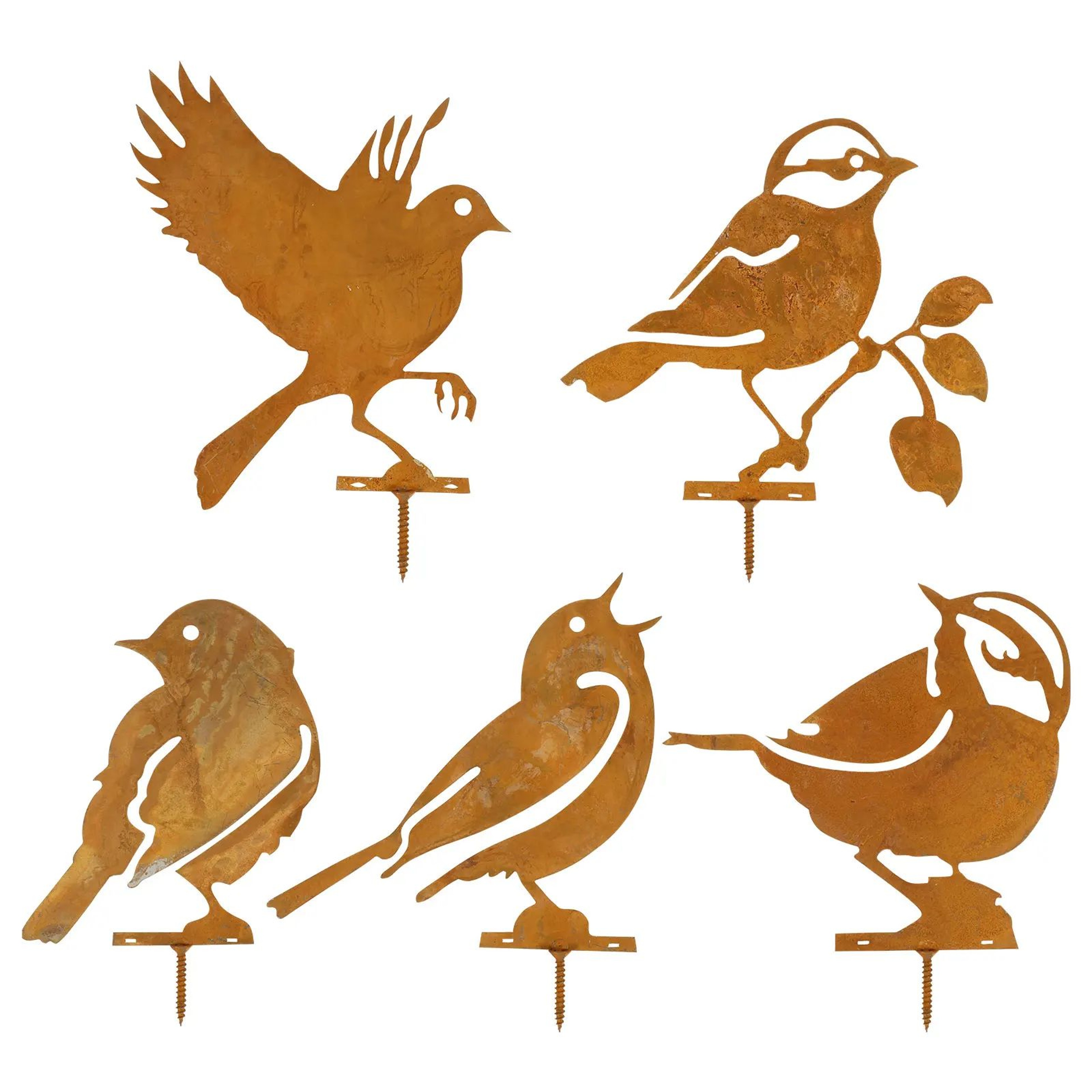 Rustic Metal Bird Garden Stake Set 7