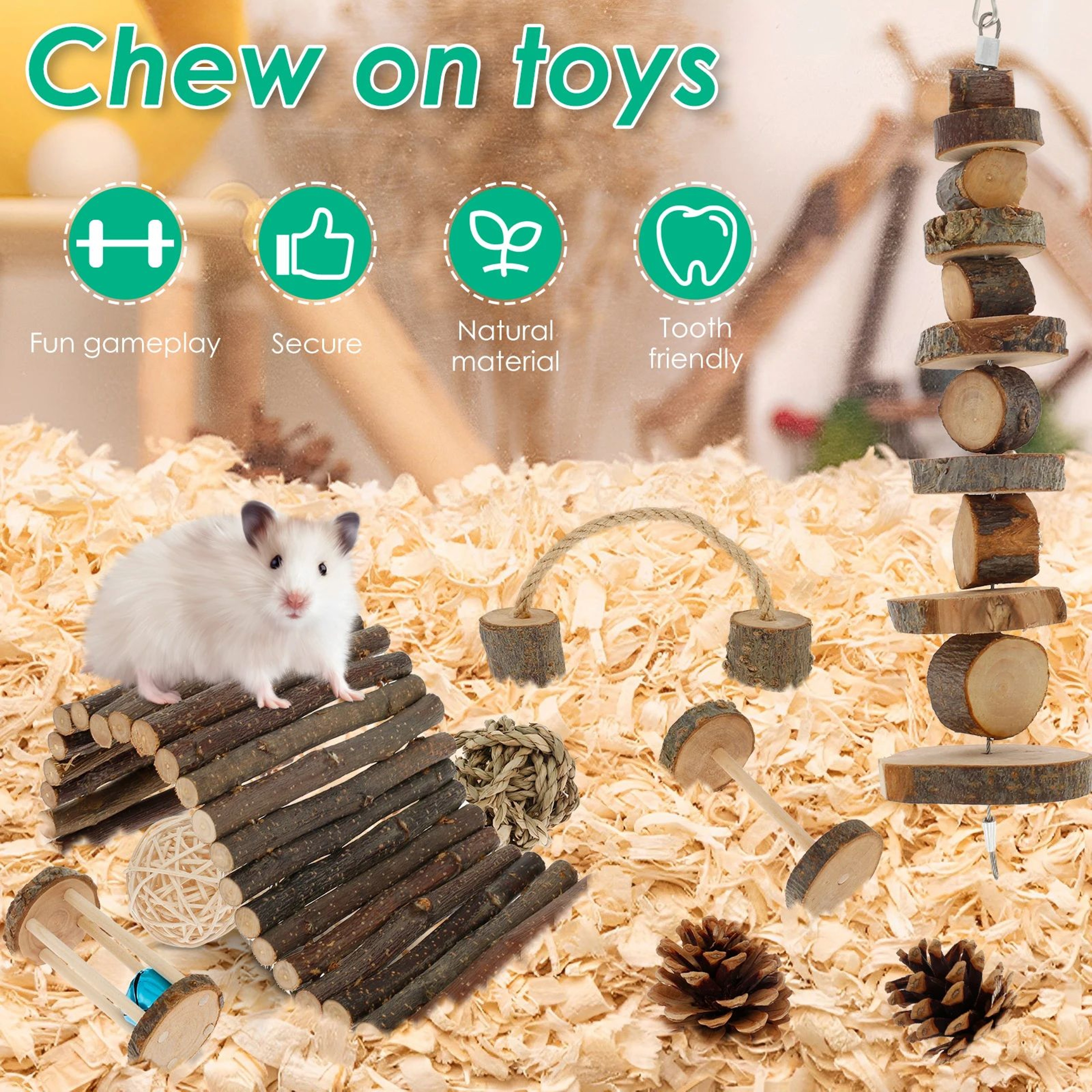 Natural Wooden Small Pet Chew Toy Set 2