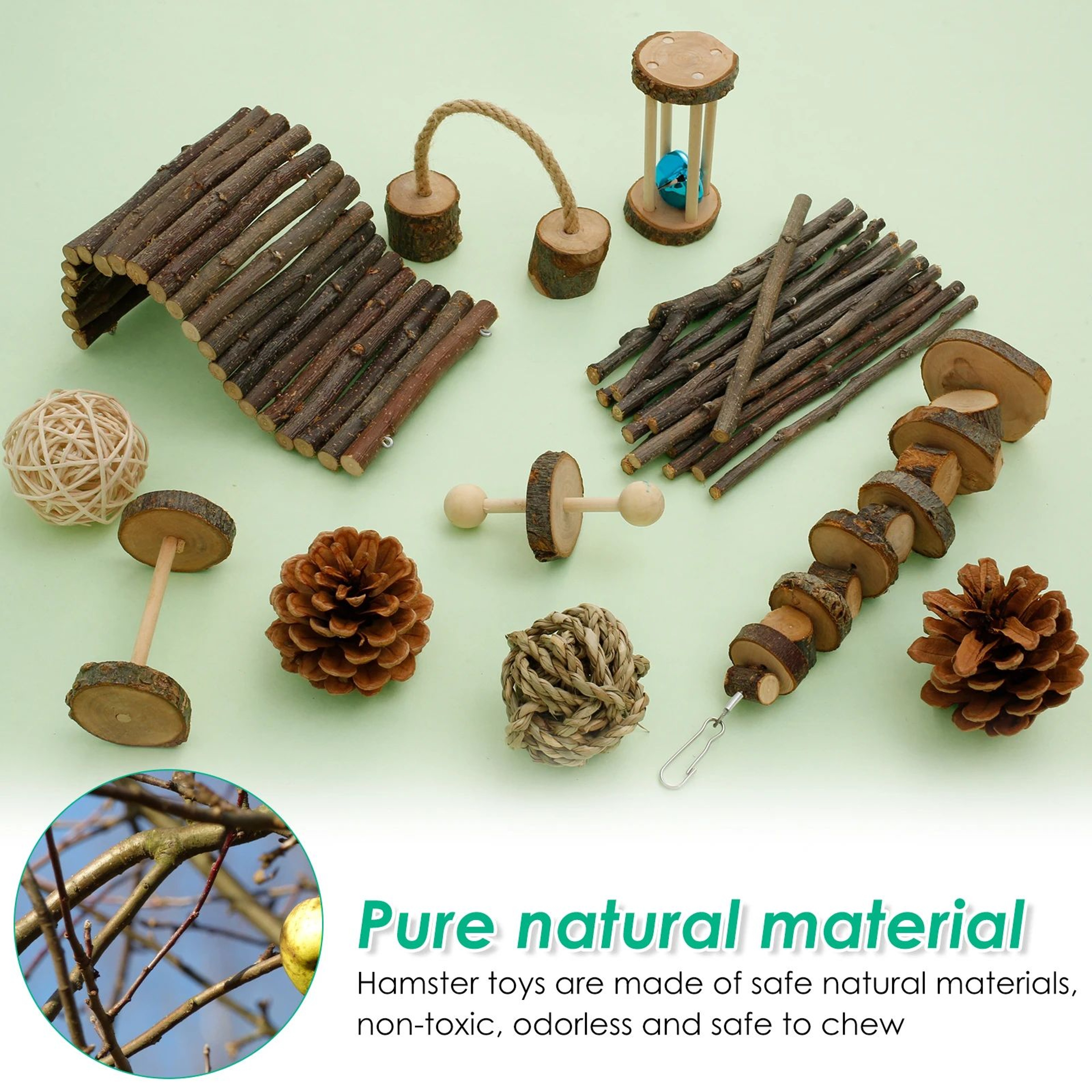Natural Wooden Small Pet Chew Toy Set 3