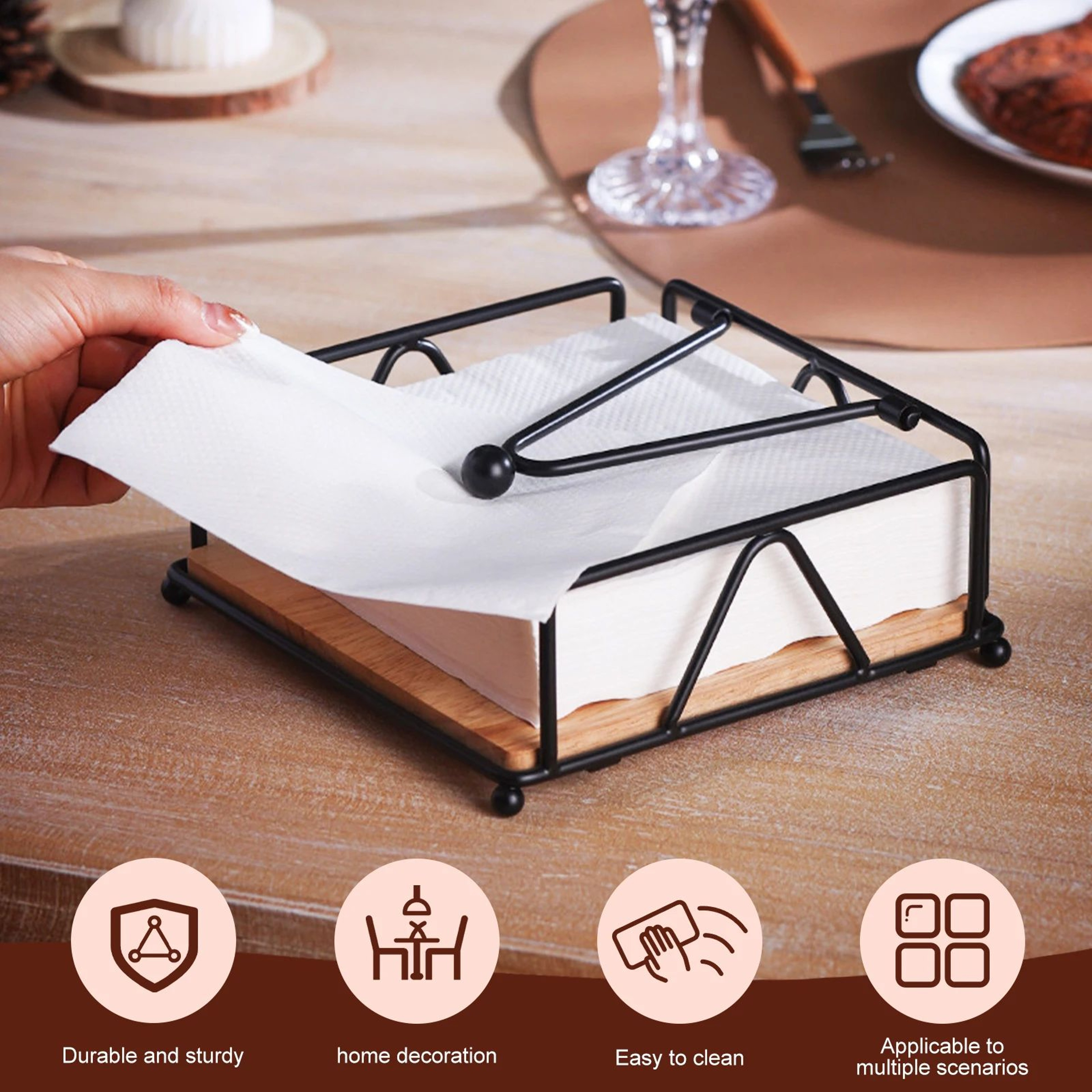 Iron Napkin Holder With Wooden Base 6