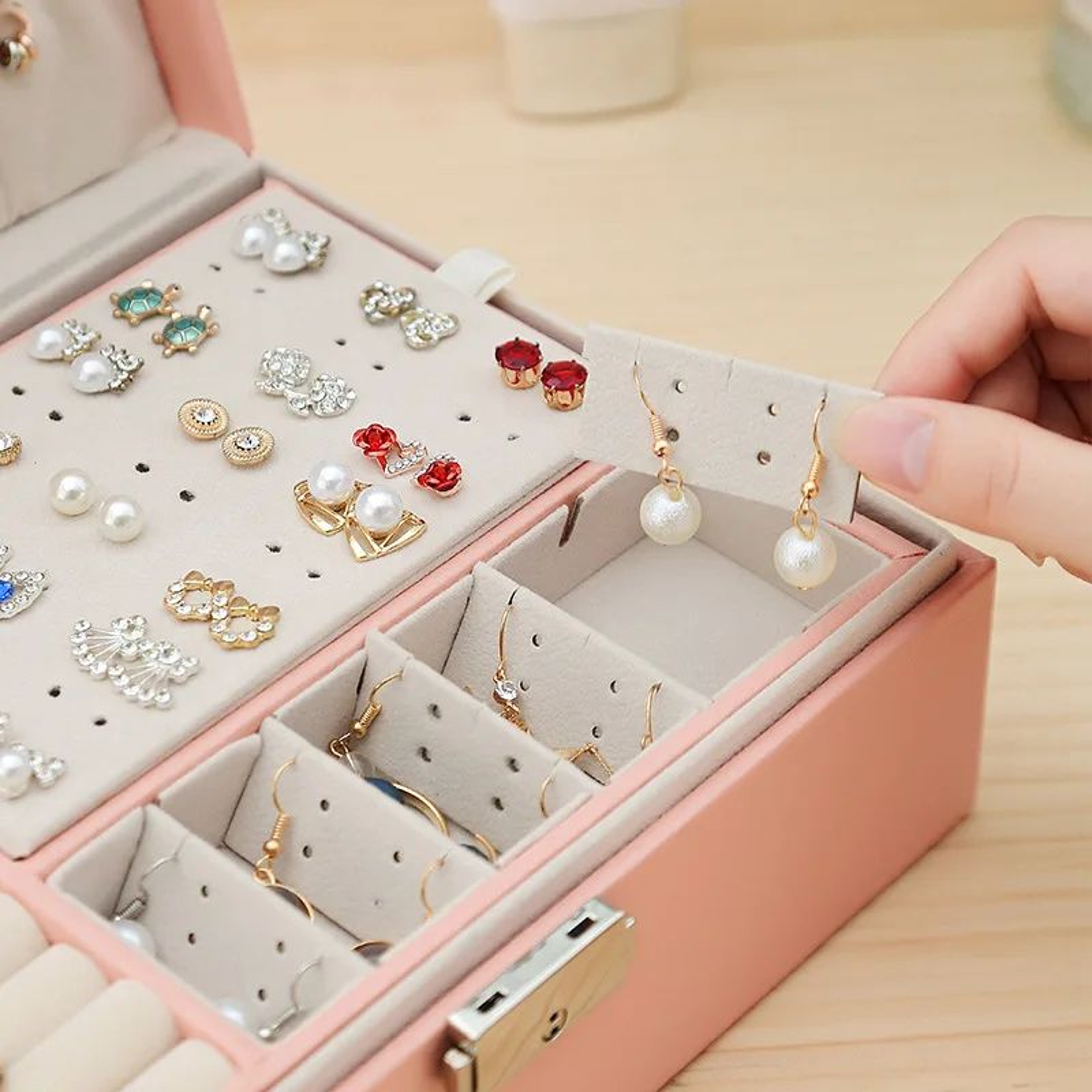 Double Layer Wooden Jewelry Box 4