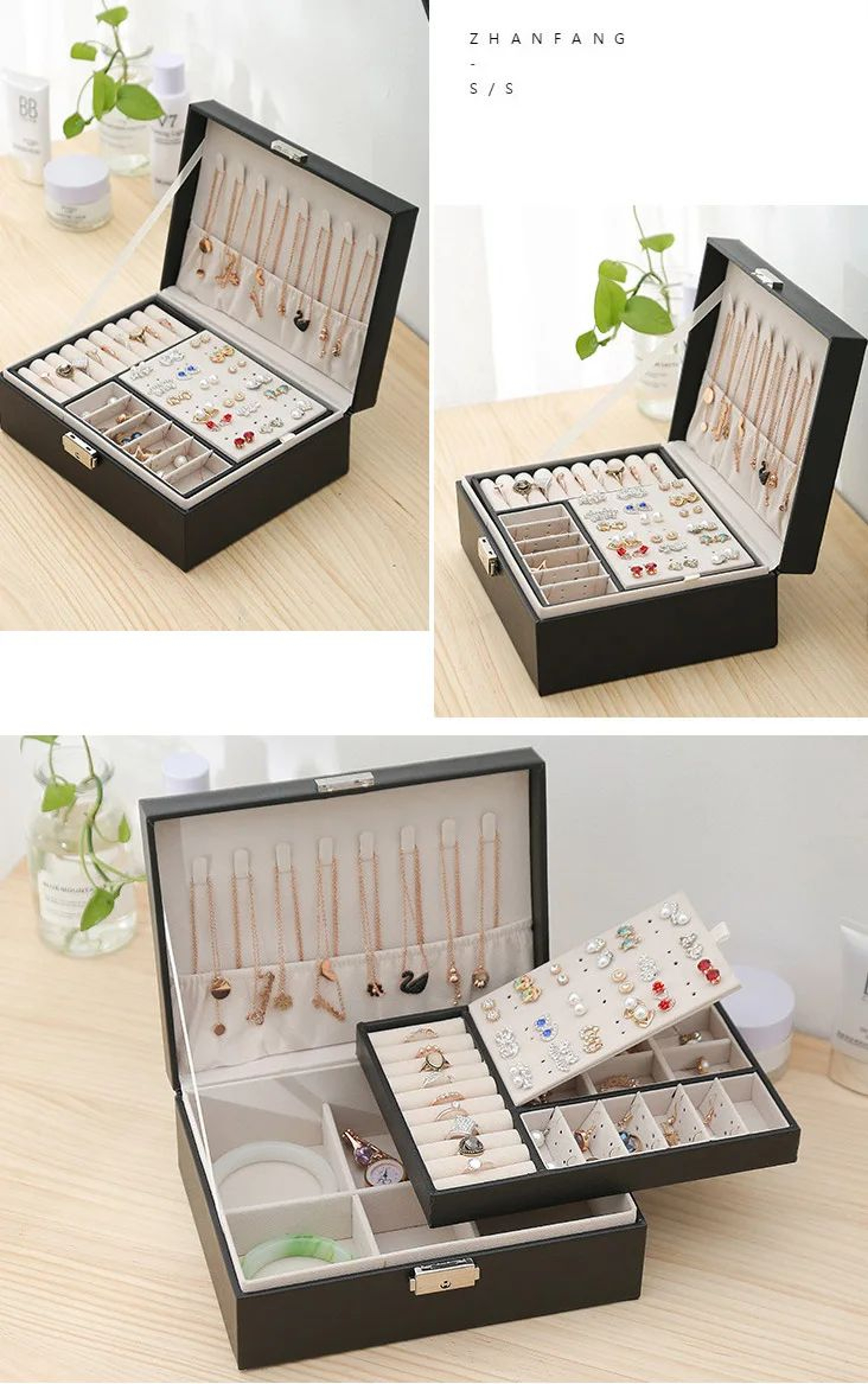 Double Layer Wooden Jewelry Box 9