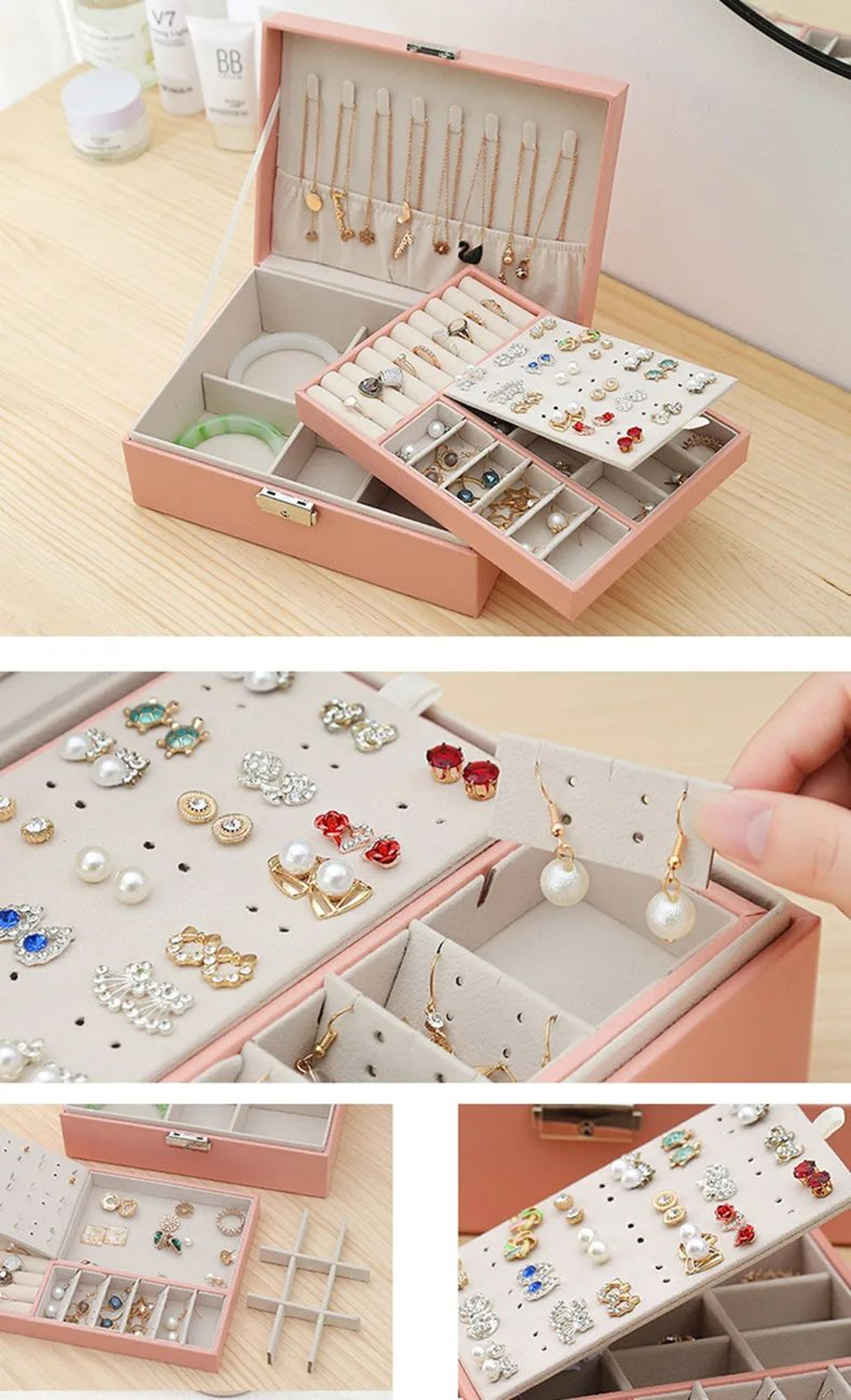 Double Layer Wooden Jewelry Box 10