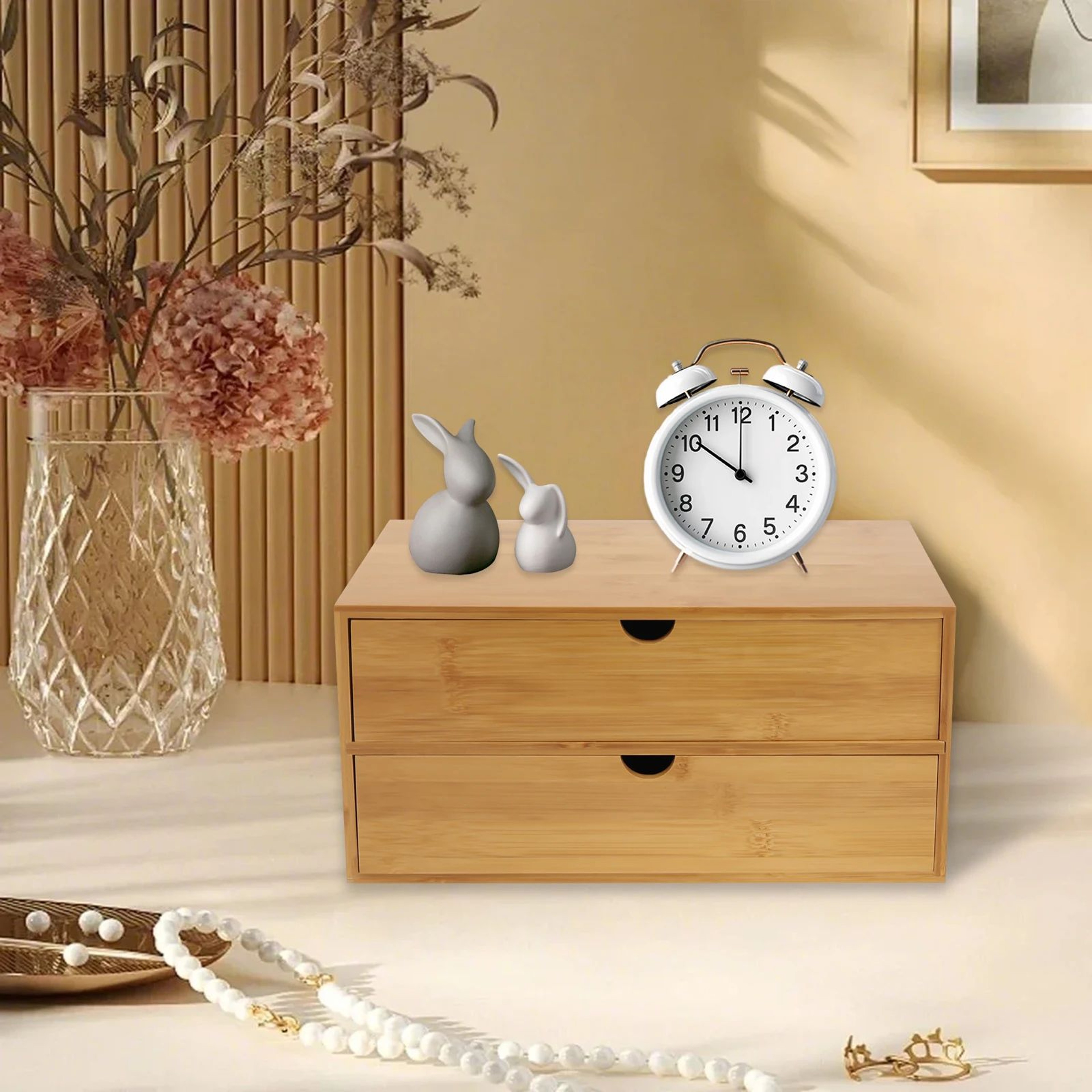 Bamboo Desktop Organizer With 2 Drawers For Desk Storage 4