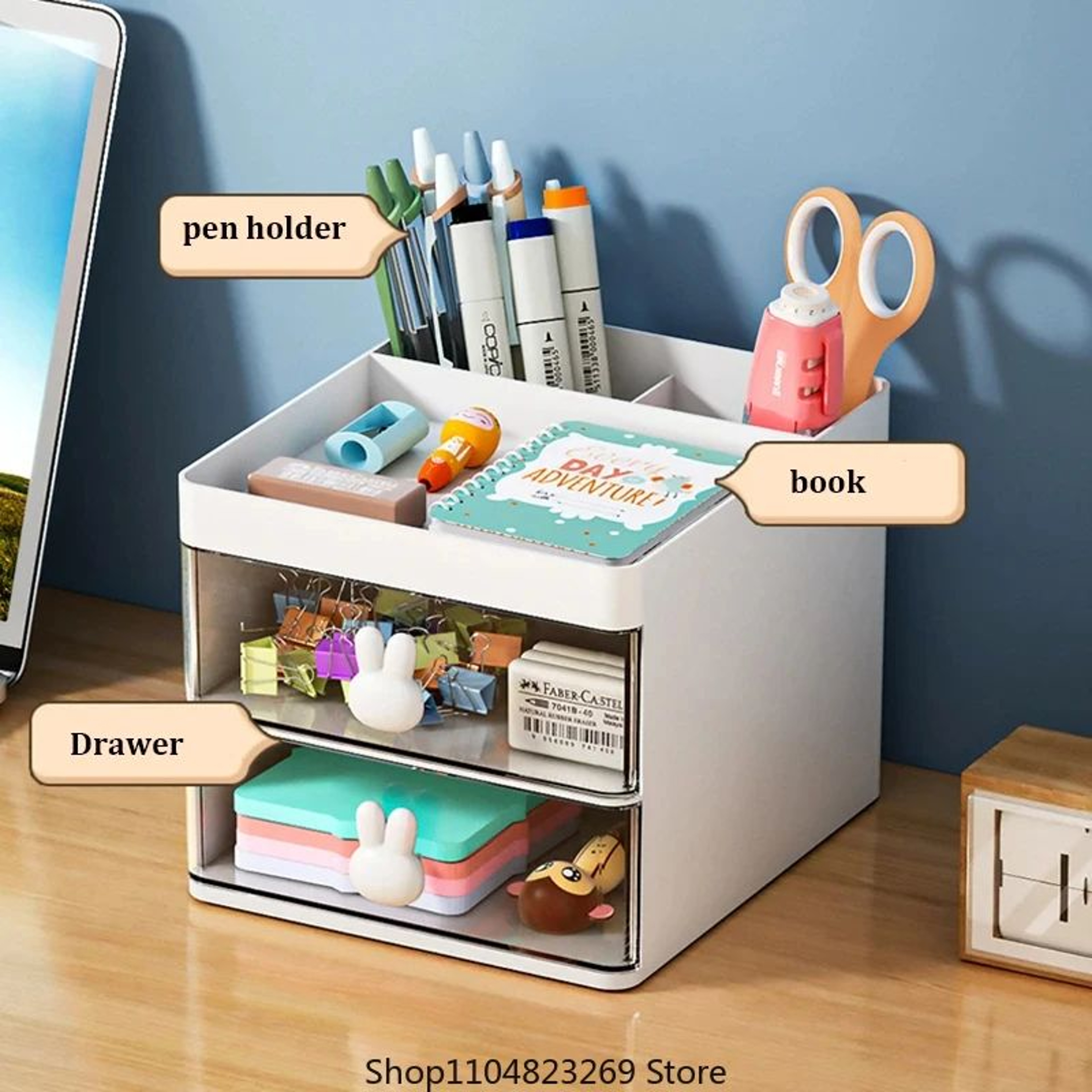 Small Desktop Organizer With Drawer For Stationery  Electronics 0