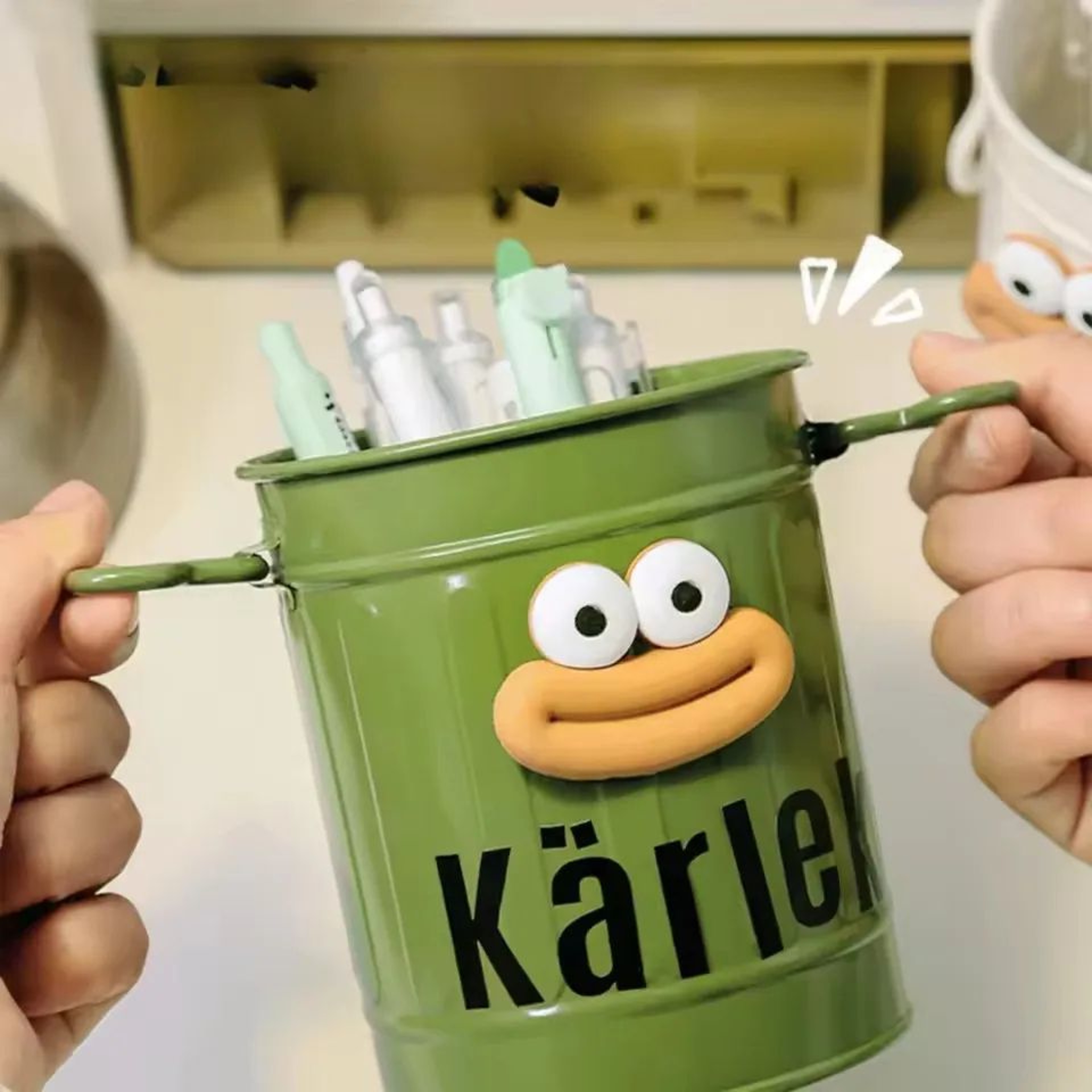 Cartoon Pen Holder Desk Organizer With Random Letter Stickers 7