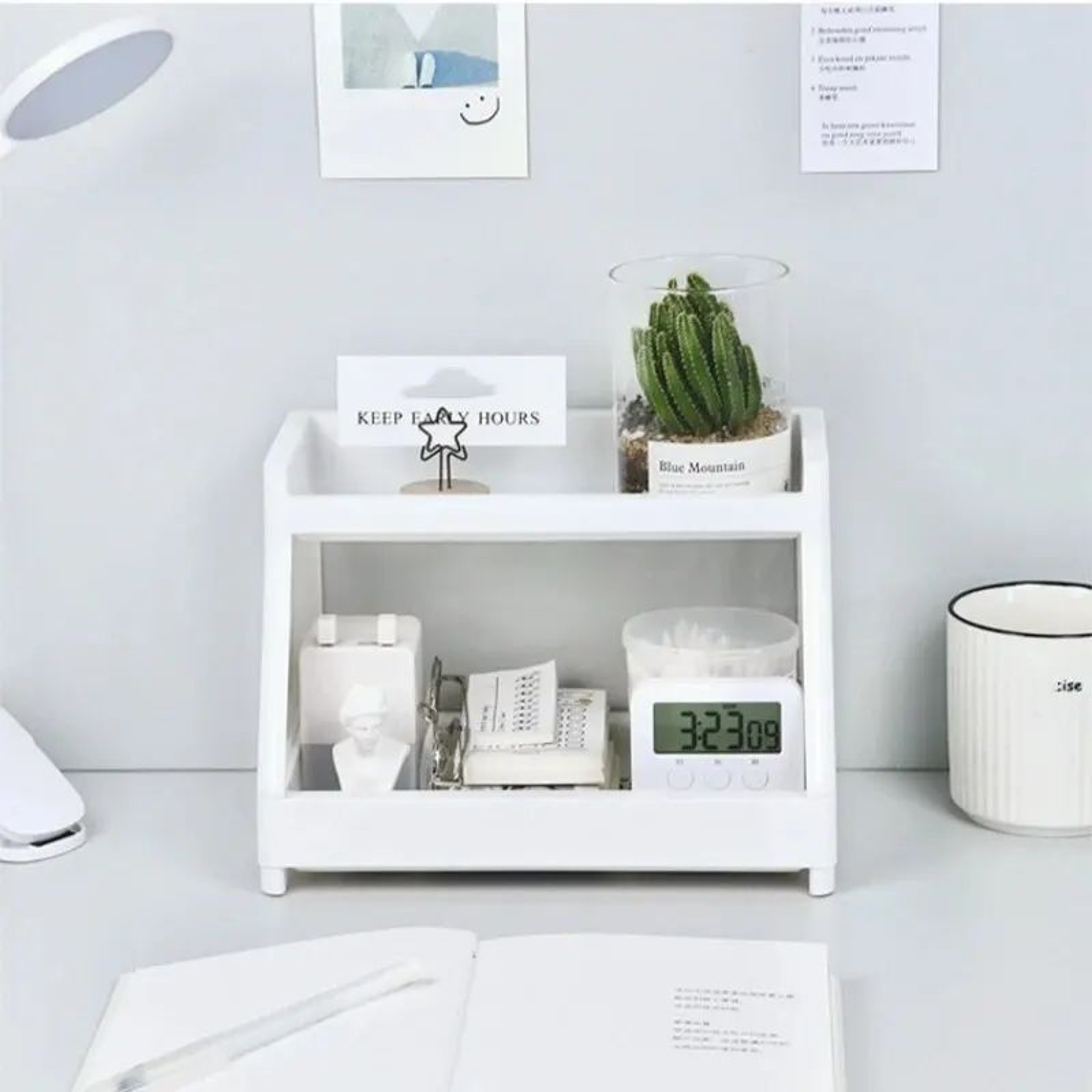 White Double Tier Desktop Storage Shelf With Cats Paw Design 2
